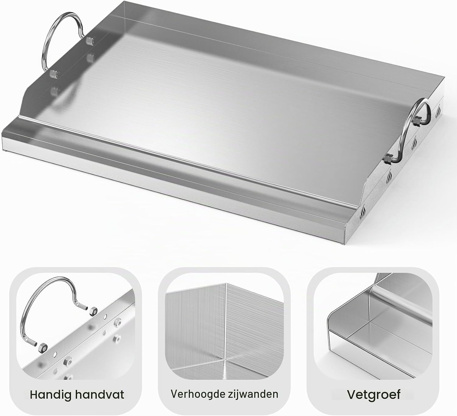 Plancha Grillplaat RVS BBQ Set - 50x32cm incl. Spatel & Schraper (34% Korting)