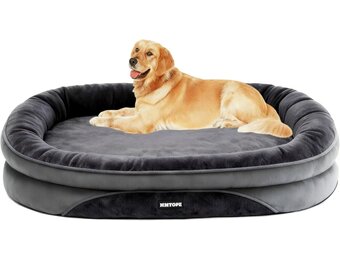 HMTOPE Orthopedisch hondenbed, hondensofa, vierzijdig nekrolkussen, antislip onderkant, hondenmand, afneembaar en wasbaar, middelgrote honden, grote honden, 106 x 79 x 17 cm, donkergrijs