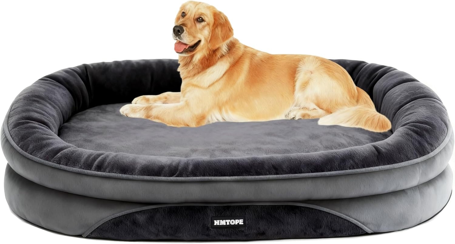 HMTOPE Orthopedisch hondenbed, hondensofa, vierzijdig nekrolkussen, antislip onderkant, hondenmand, afneembaar en wasbaar, middelgrote honden, grote honden, 106 x 79 x 17 cm, donkergrijs