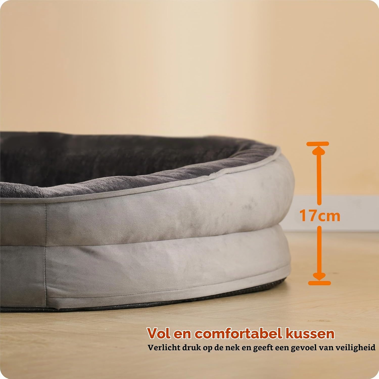 HMTOPE Orthopedisch hondenbed, hondensofa, vierzijdig nekrolkussen, antislip onderkant, hondenmand, afneembaar en wasbaar, middelgrote honden, grote honden, 106 x 79 x 17 cm, donkergrijs