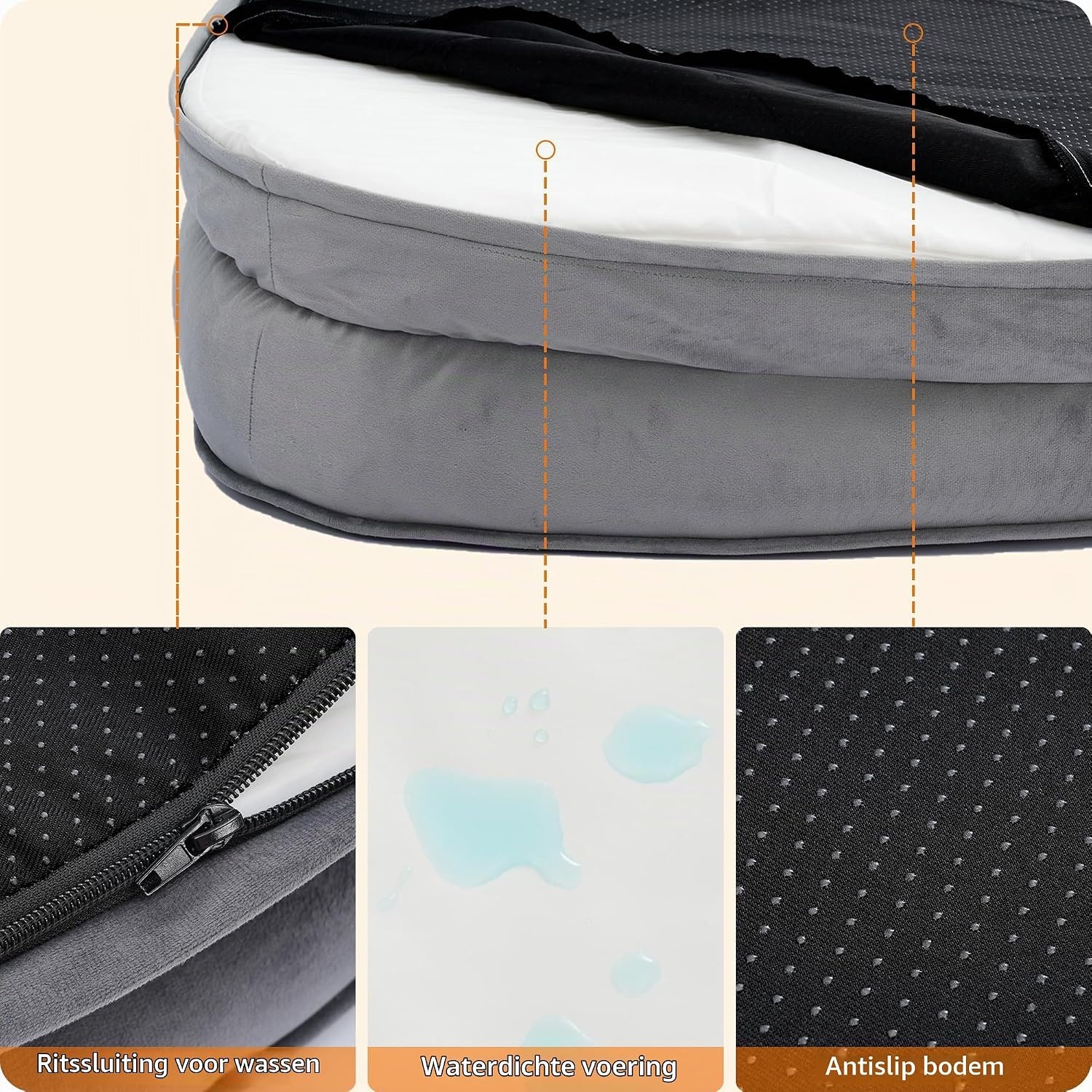 HMTOPE Orthopedisch hondenbed, hondensofa, vierzijdig nekrolkussen, antislip onderkant, hondenmand, afneembaar en wasbaar, middelgrote honden, grote honden, 106 x 79 x 17 cm, donkergrijs
