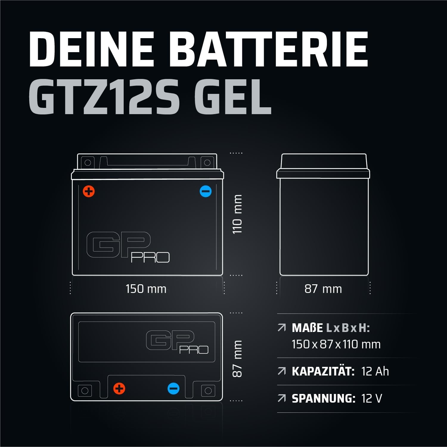 GP-PRO Gel-Accu 12V 12Ah - Motoraccu onderhoudsvrij (vervangt YTZ12S)