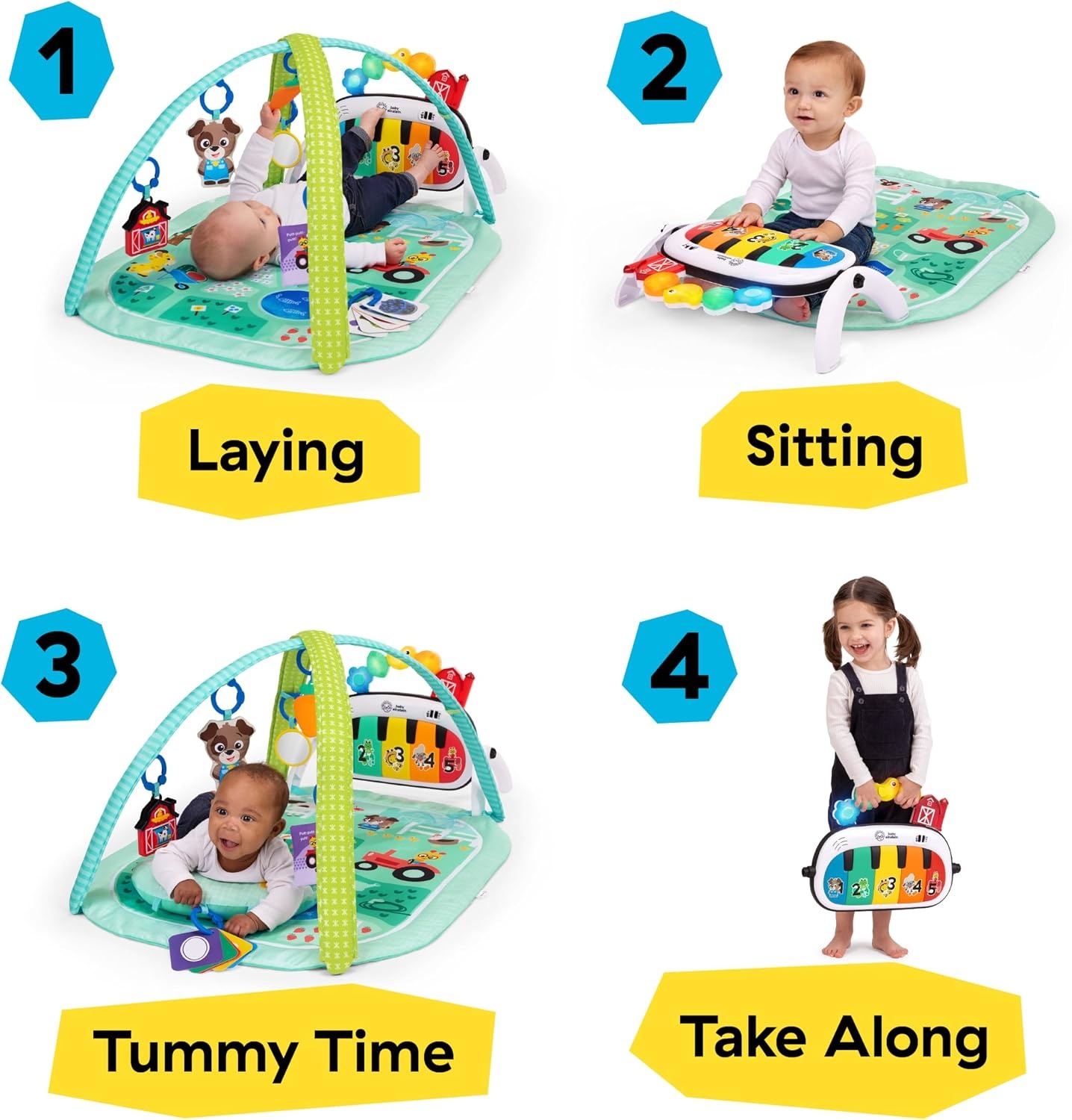 Baby Einstein Farm Explorers 4-in-1 Kickin' Tunes Muzikale Weide Muziek & Taalontdekking Gym, vanaf 0 maanden