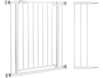 hauck Open N Stop 2 + 21 cm Verlenging, White - Veiligheidshekje & Hondenhek, 96–101 cm Verstelbaar, 77 cm Hoog, Eenhandige Opening aan Beide Kanten, Zonder Boren, Voor Binnengebruik - Maat 96-101 x 2/4 x 77 cm