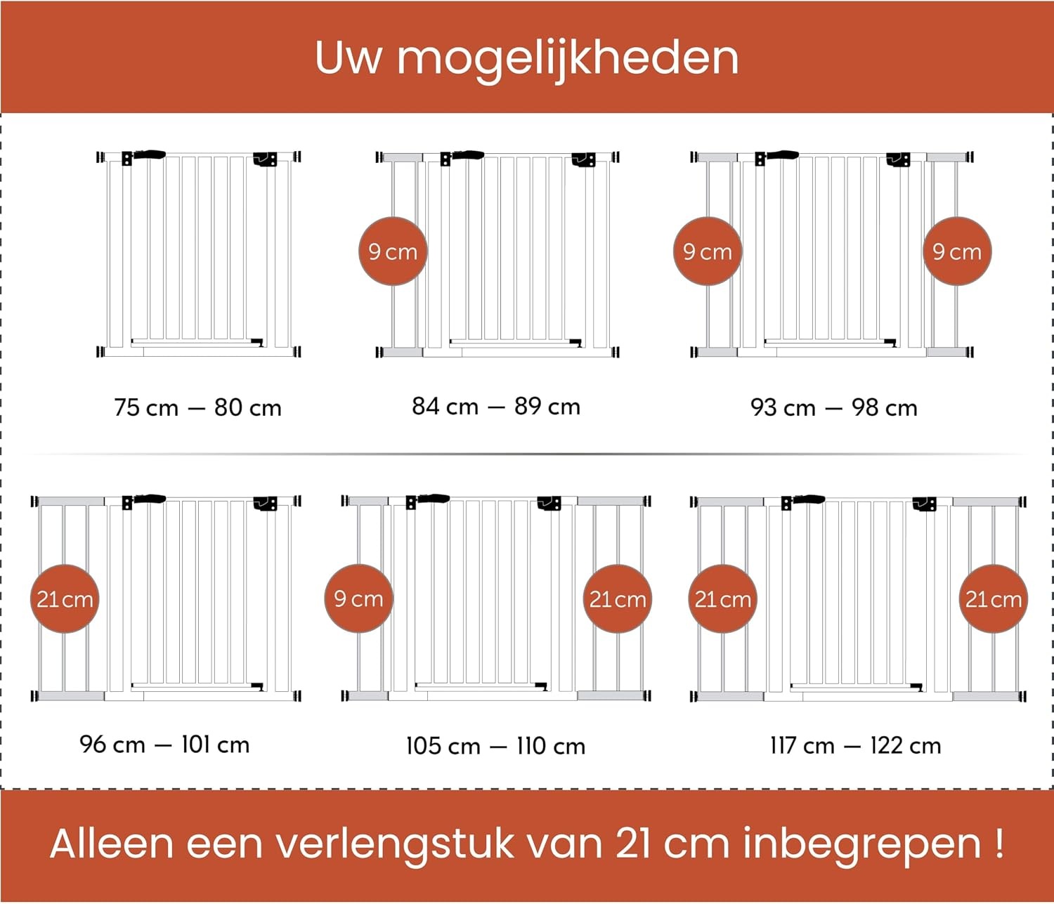hauck Open N Stop 2 + 21 cm Verlenging, White - Veiligheidshekje & Hondenhek, 96–101 cm Verstelbaar, 77 cm Hoog, Eenhandige Opening aan Beide Kanten, Zonder Boren, Voor Binnengebruik - Maat 96-101 x 2/4 x 77 cm