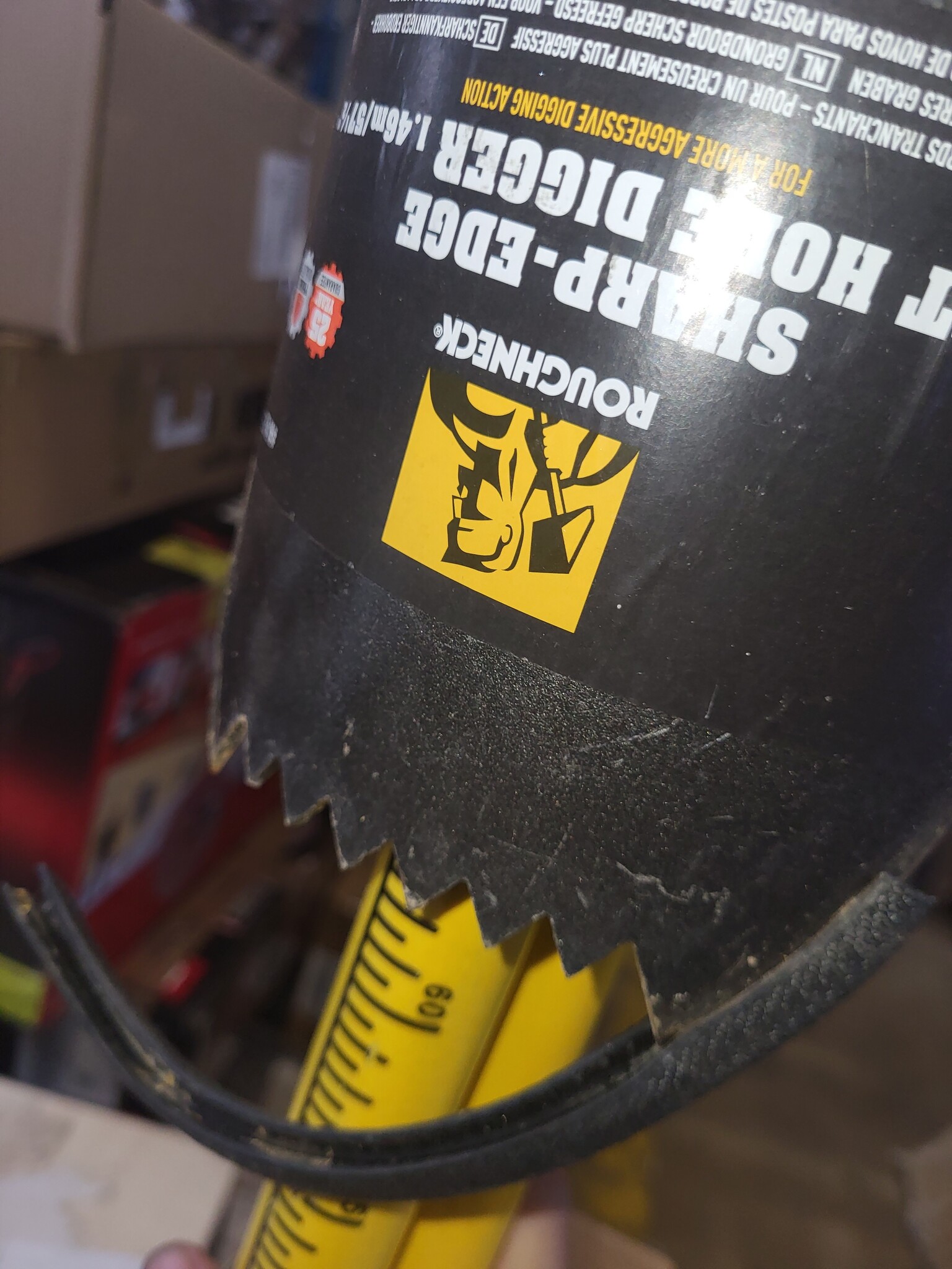 Roughneck Grondboor met gekartelde bladen en dieptemeter - 145 cm - Geel