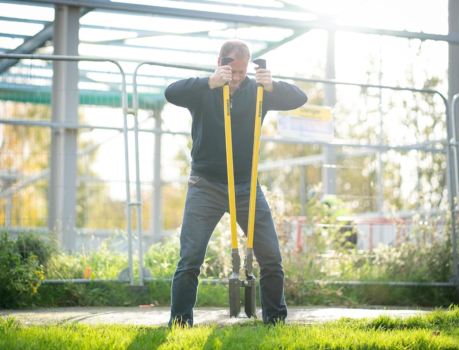 Roughneck Grondboor met gekartelde bladen en dieptemeter - 145 cm - Geel