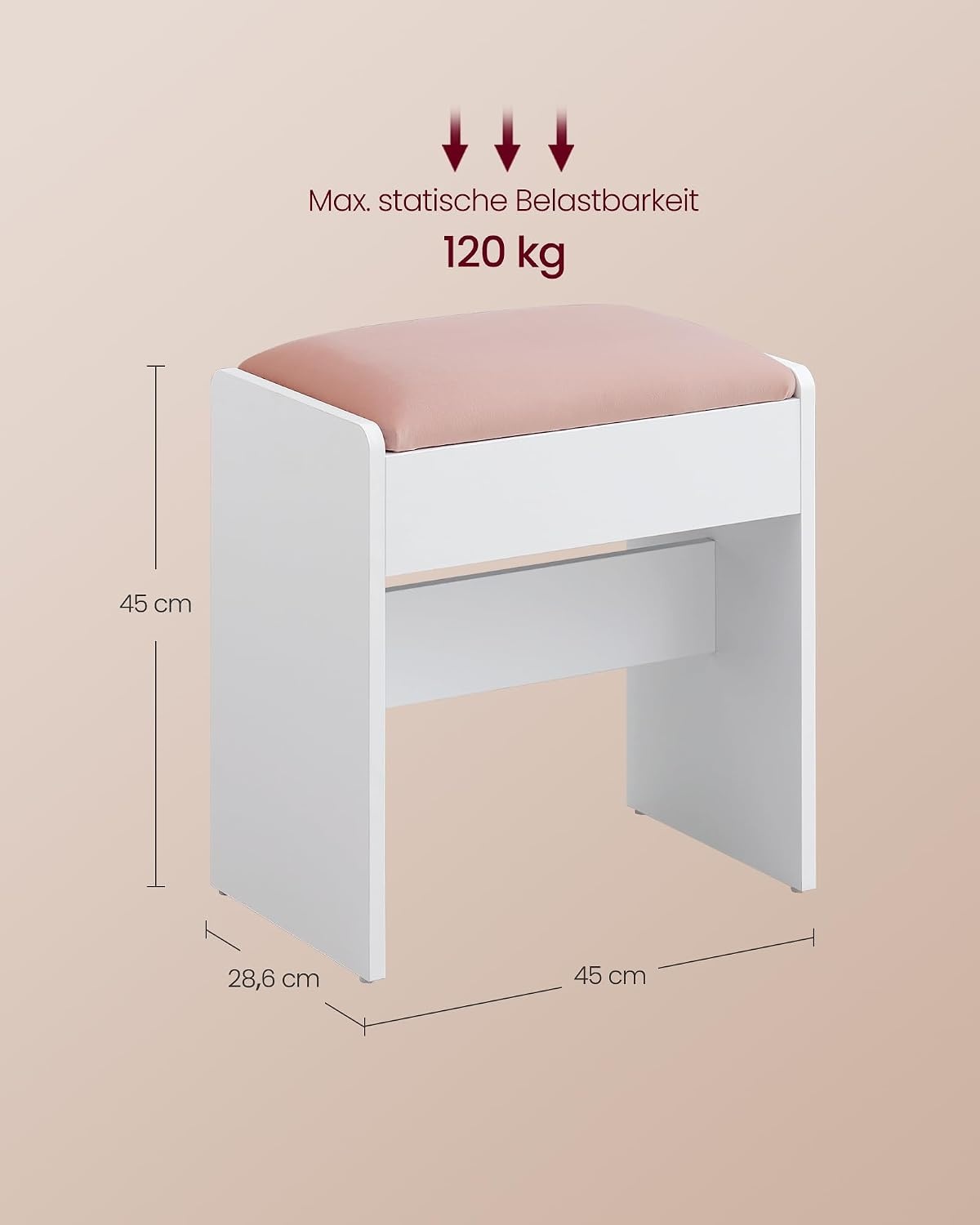 VASAGLE Kruk Kaptafel, Gestoffeerd Fluweel, met Antislip Voetkussentjes