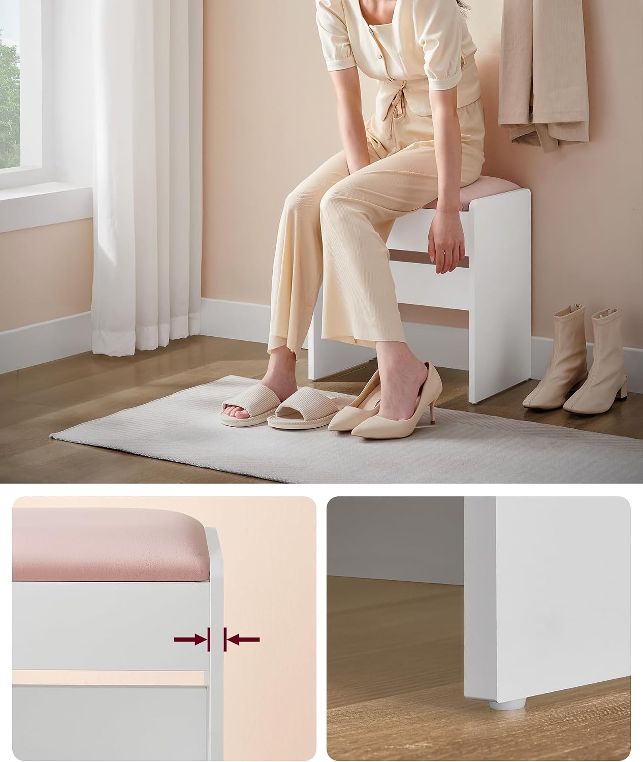 VASAGLE Kruk Kaptafel, Gestoffeerd Fluweel, met Antislip Voetkussentjes