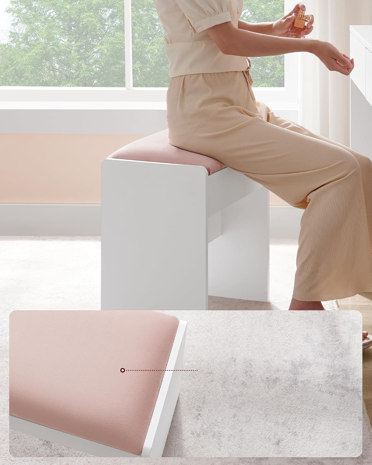 VASAGLE Kruk Kaptafel, Gestoffeerd Fluweel, met Antislip Voetkussentjes