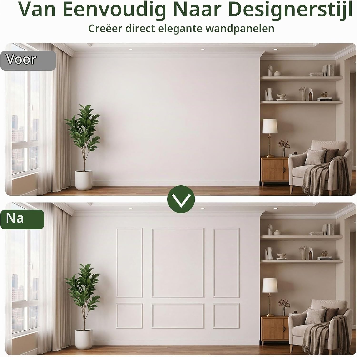 Wandlijstenset, voorgesneden, 6 stuks, decoratieve panelen, montageklaar, van piepschuim, overschilderbaar, wanddecoratie voor woonkamer en slaapkamer, montage met lijm
