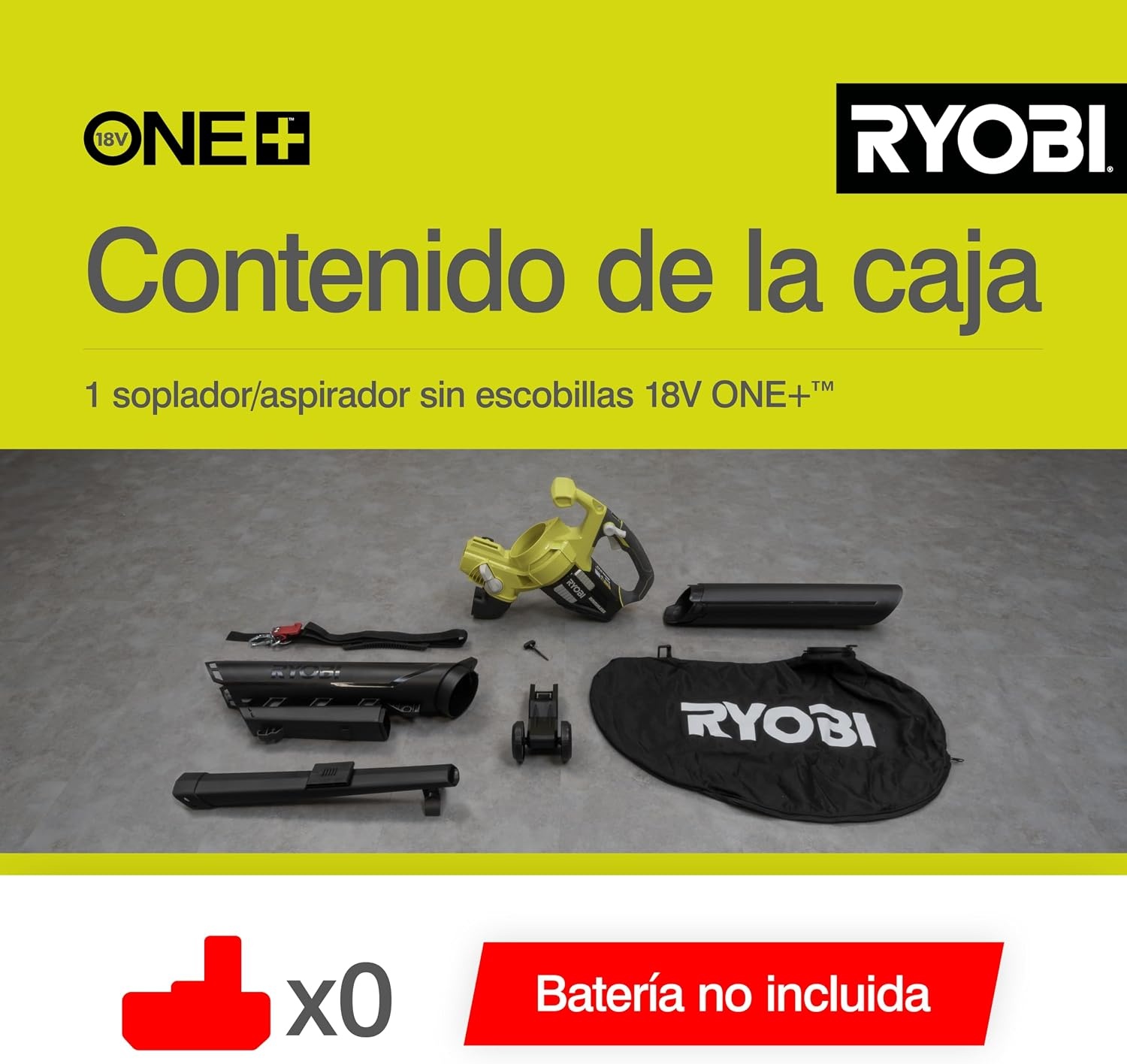 RYOBI - 18 Volt ONE+ draadloze stofzuigmachine en -versnipperaar - Borstelloos - 201 km/u - OBV18