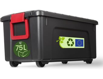 Iris Ohyama Opbergbox met Deksel - 75L - Zwart - Stapelbaar