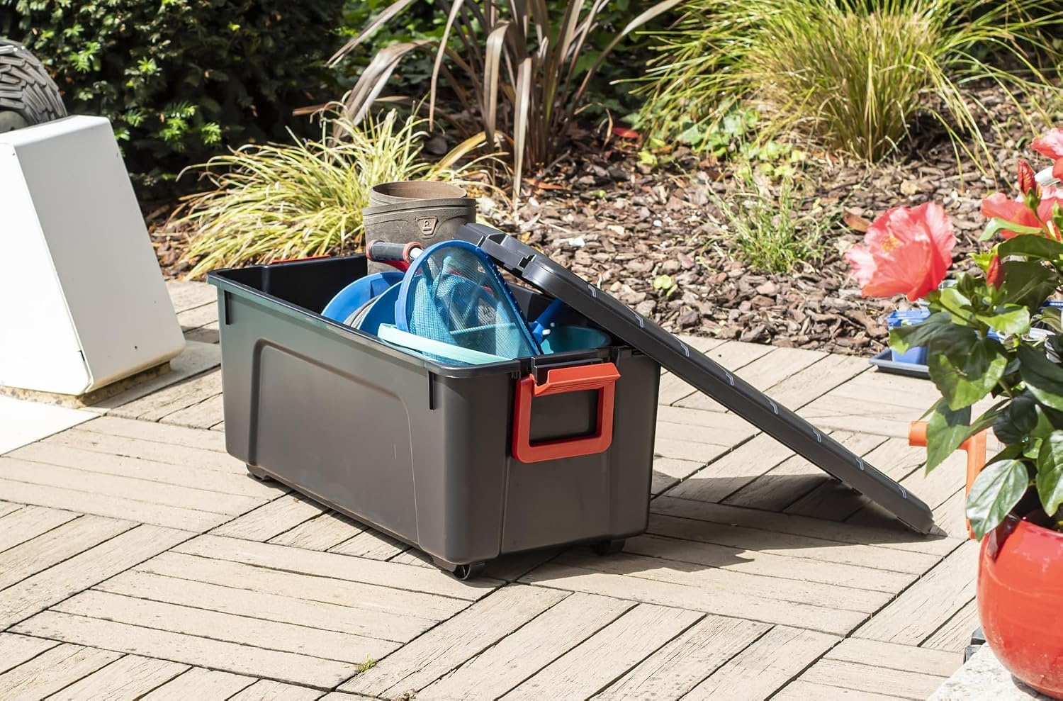 Iris Ohyama Opbergbox met Deksel - 75L - Zwart - Stapelbaar
