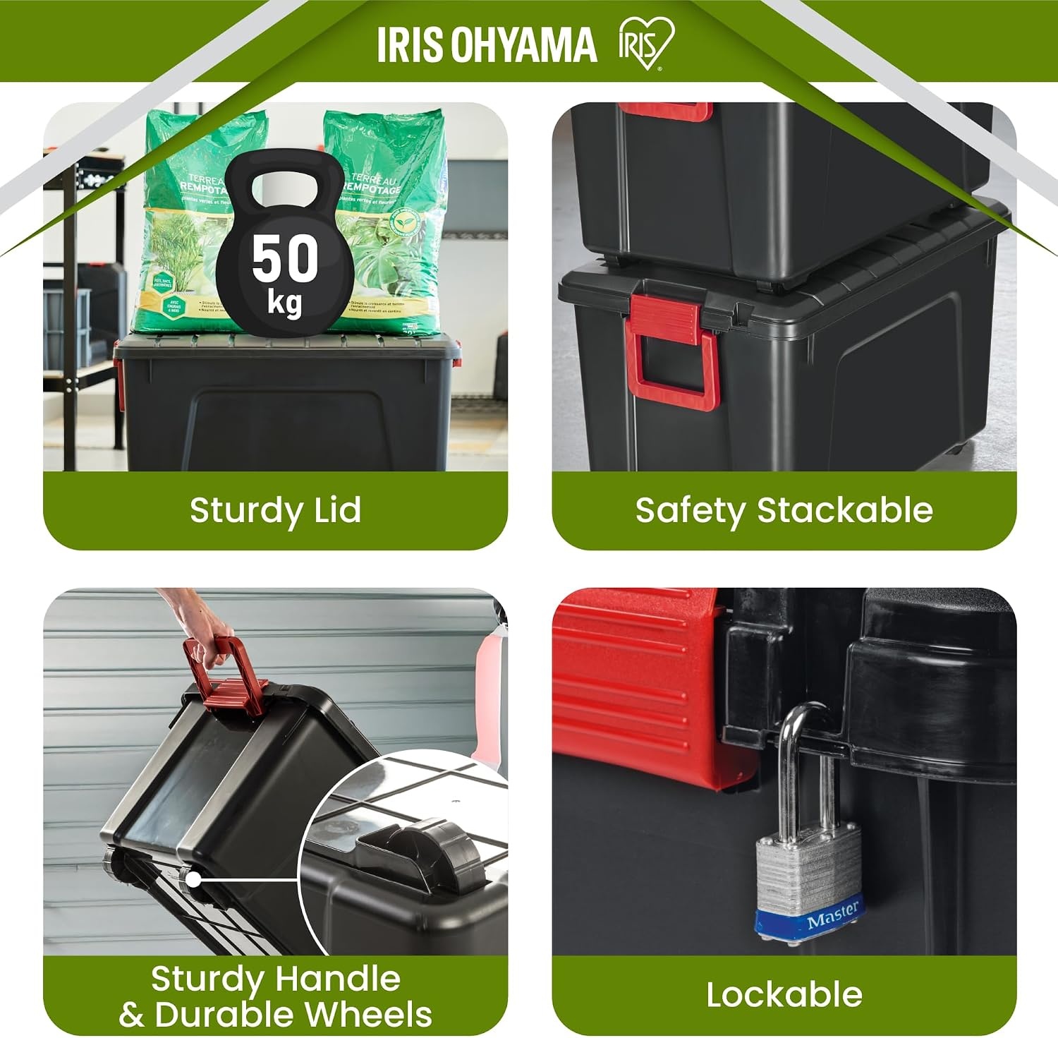 Iris Ohyama Opbergbox met Deksel - 75L - Zwart - Stapelbaar