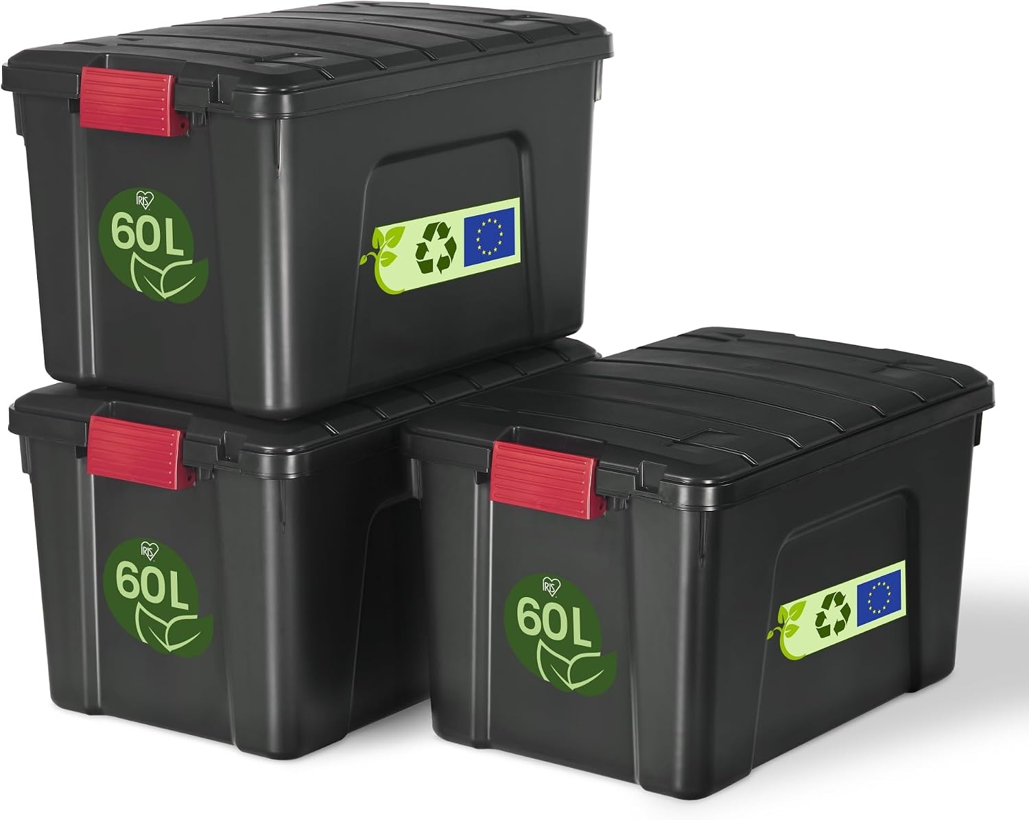 Iris Ohyama Opbergbox met Deksel - 75L - Zwart - Stapelbaar