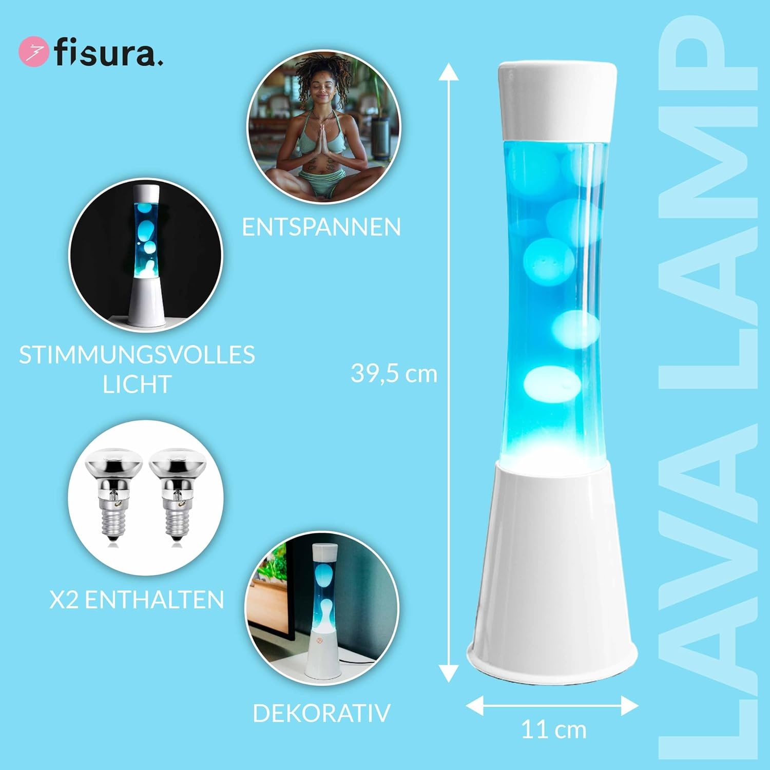 FISURA Lavalampe Wit - 39,5 cm - Inclusief Reservepeertje