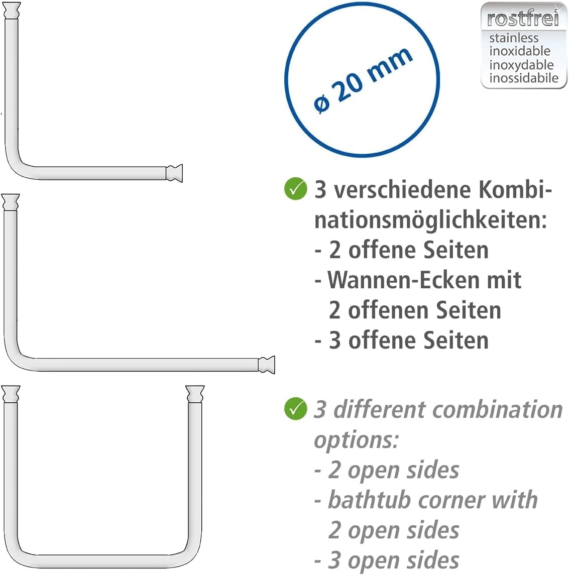 WENKO Universele Hoekdouchestang 80 x 80 cm - Aluminium - Zwart