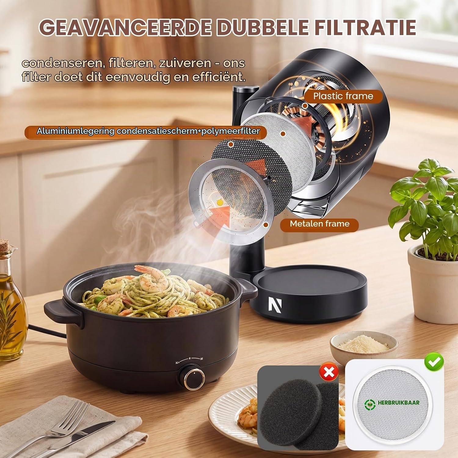 NEWTRY Draagbare afzuigkap, krachtige 3 snelheden, compacte mini-afzuigkap, draagbaar, met 2 wasbare filters, voor huis, keuken, caravan, buiten, hotpot, grill