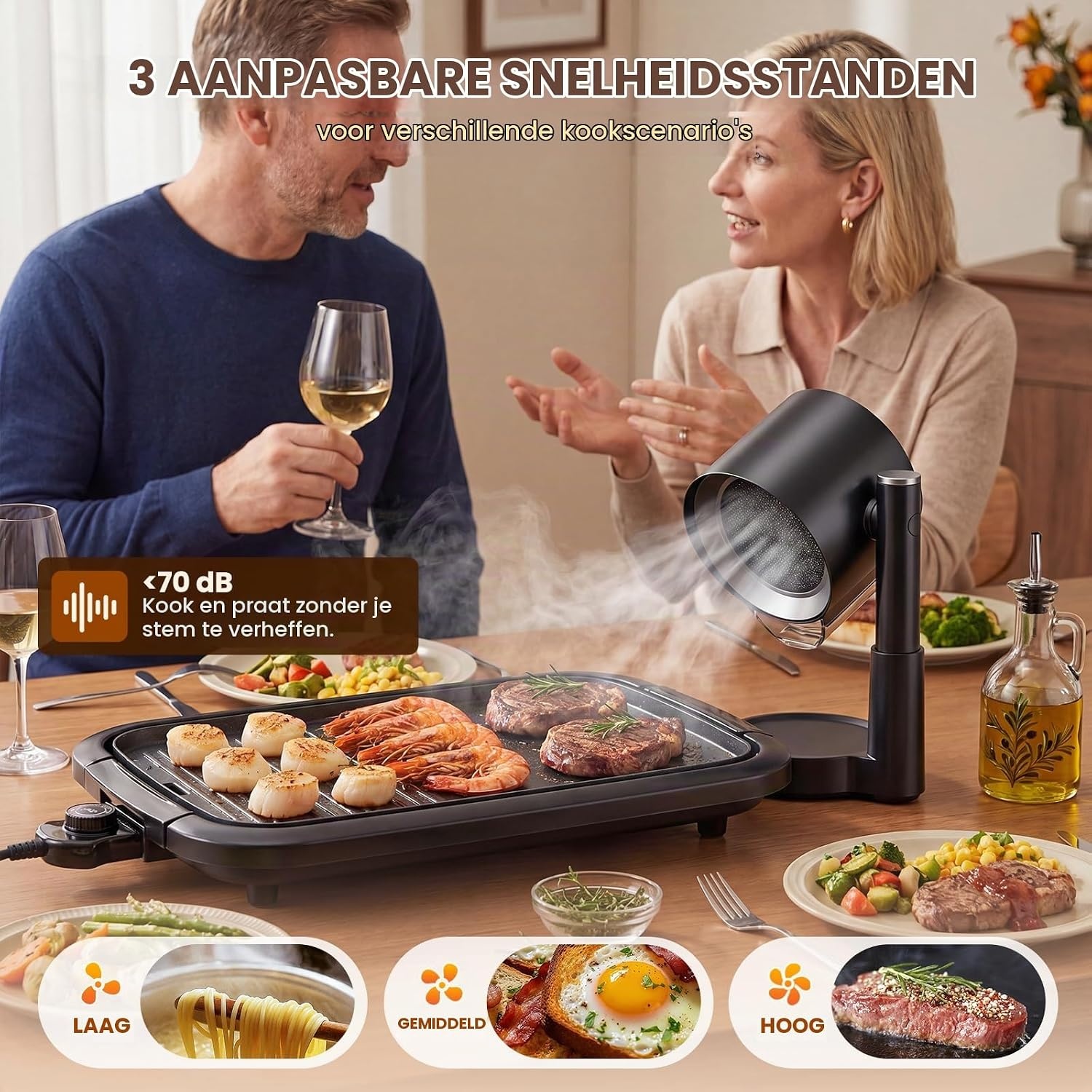 NEWTRY Draagbare afzuigkap, krachtige 3 snelheden, compacte mini-afzuigkap, draagbaar, met 2 wasbare filters, voor huis, keuken, caravan, buiten, hotpot, grill