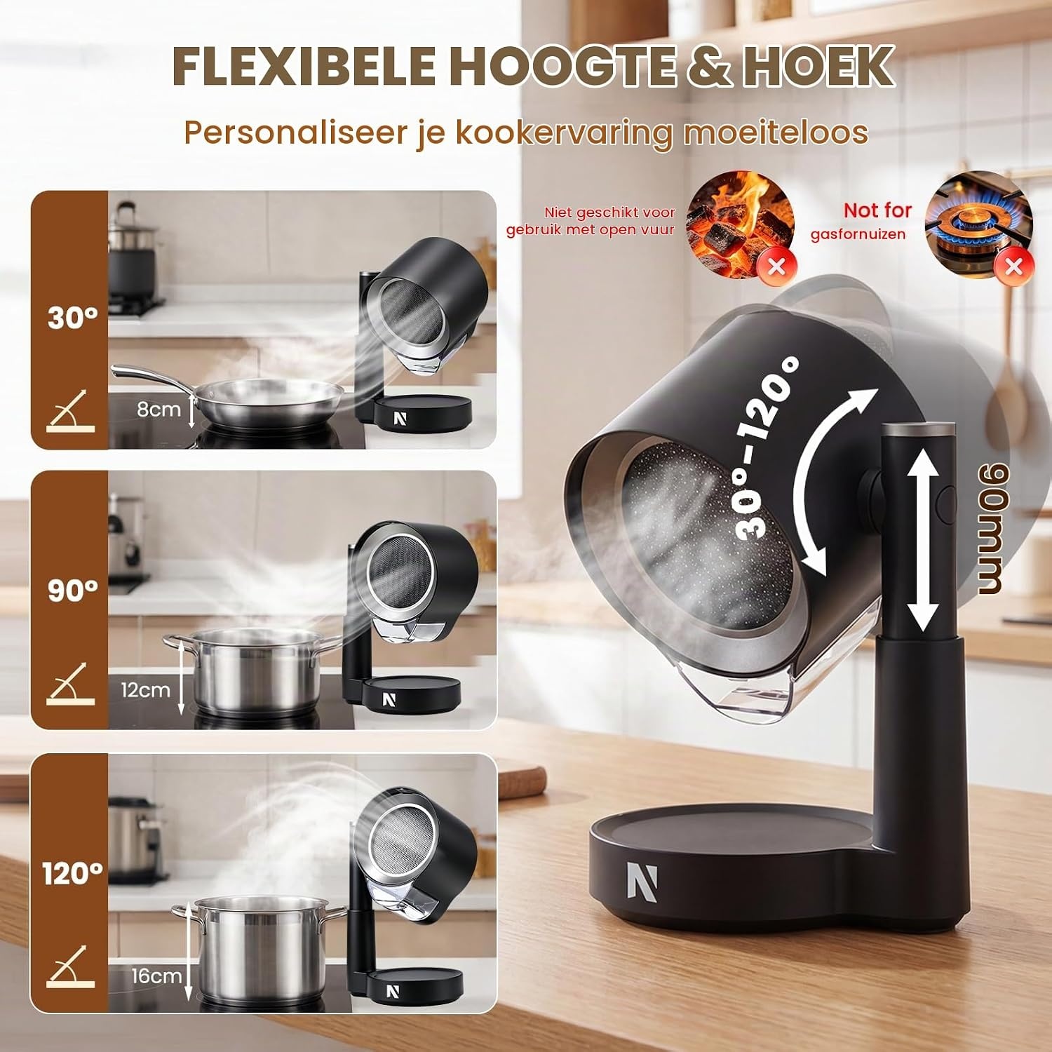 NEWTRY Draagbare afzuigkap, krachtige 3 snelheden, compacte mini-afzuigkap, draagbaar, met 2 wasbare filters, voor huis, keuken, caravan, buiten, hotpot, grill