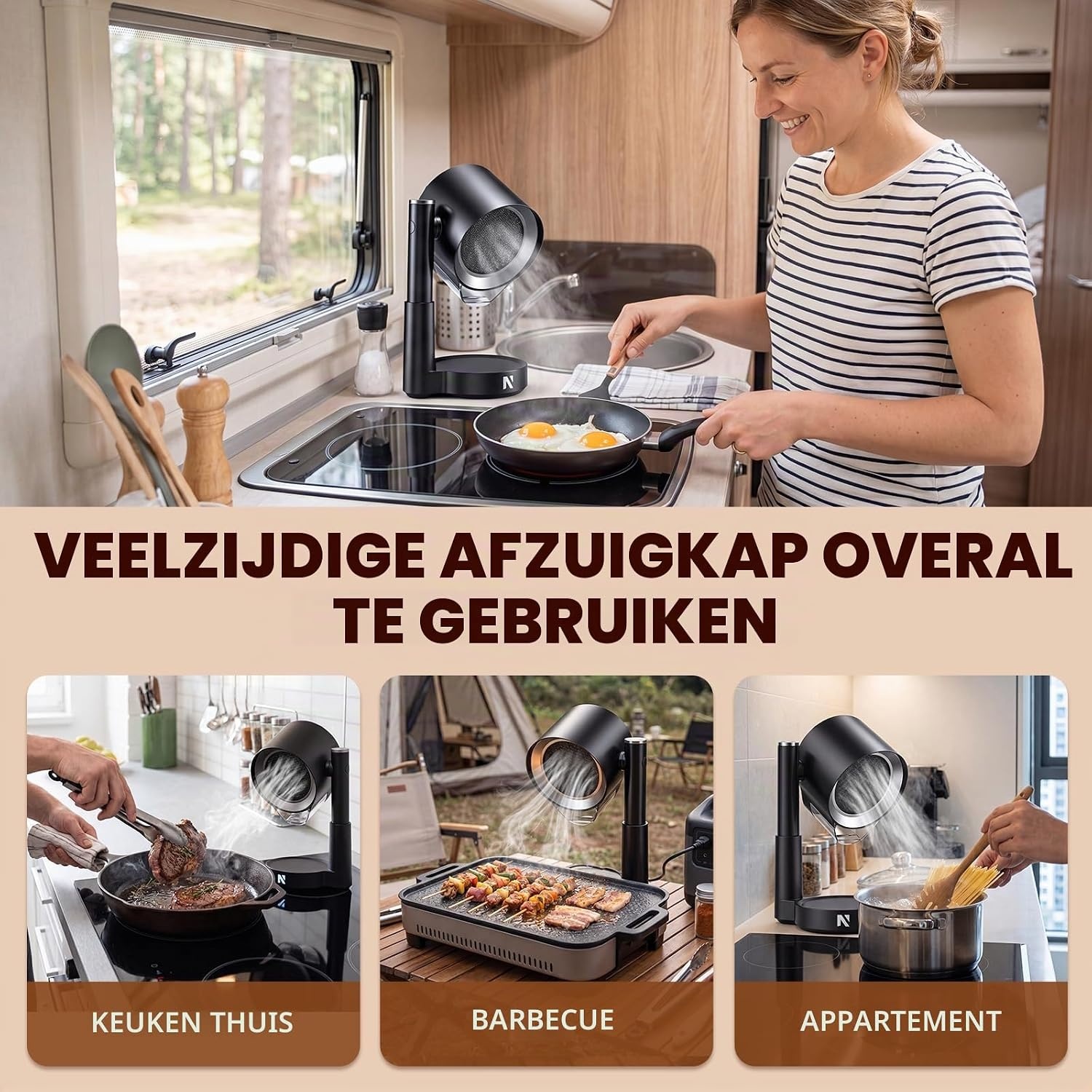 NEWTRY Draagbare afzuigkap, krachtige 3 snelheden, compacte mini-afzuigkap, draagbaar, met 2 wasbare filters, voor huis, keuken, caravan, buiten, hotpot, grill