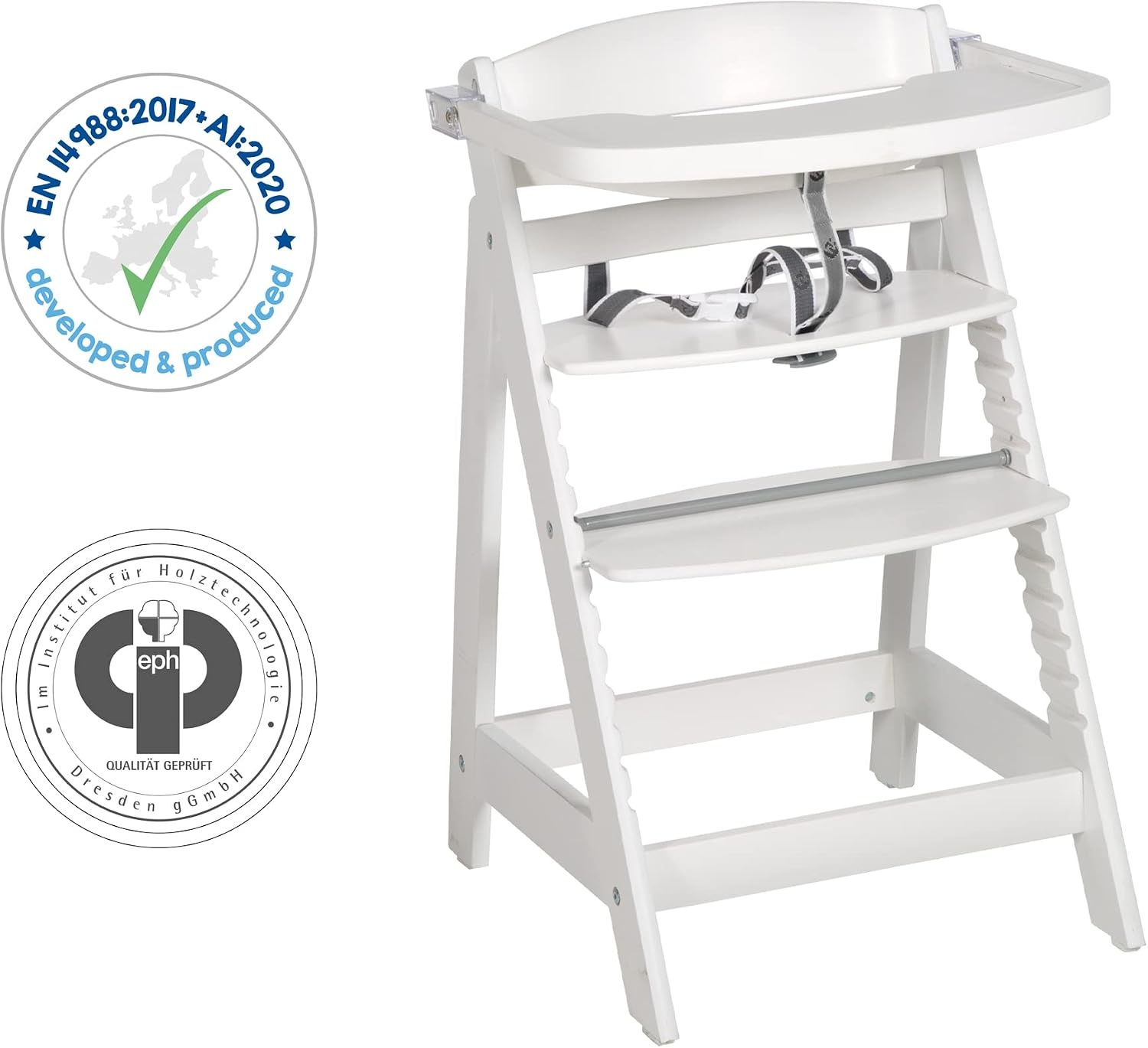 Roba Sit Fun Up hoge stoel incl. afneembare eetplank en beugel, meegroeiend van babystoel tot kinderstoel, houten hoge stoel