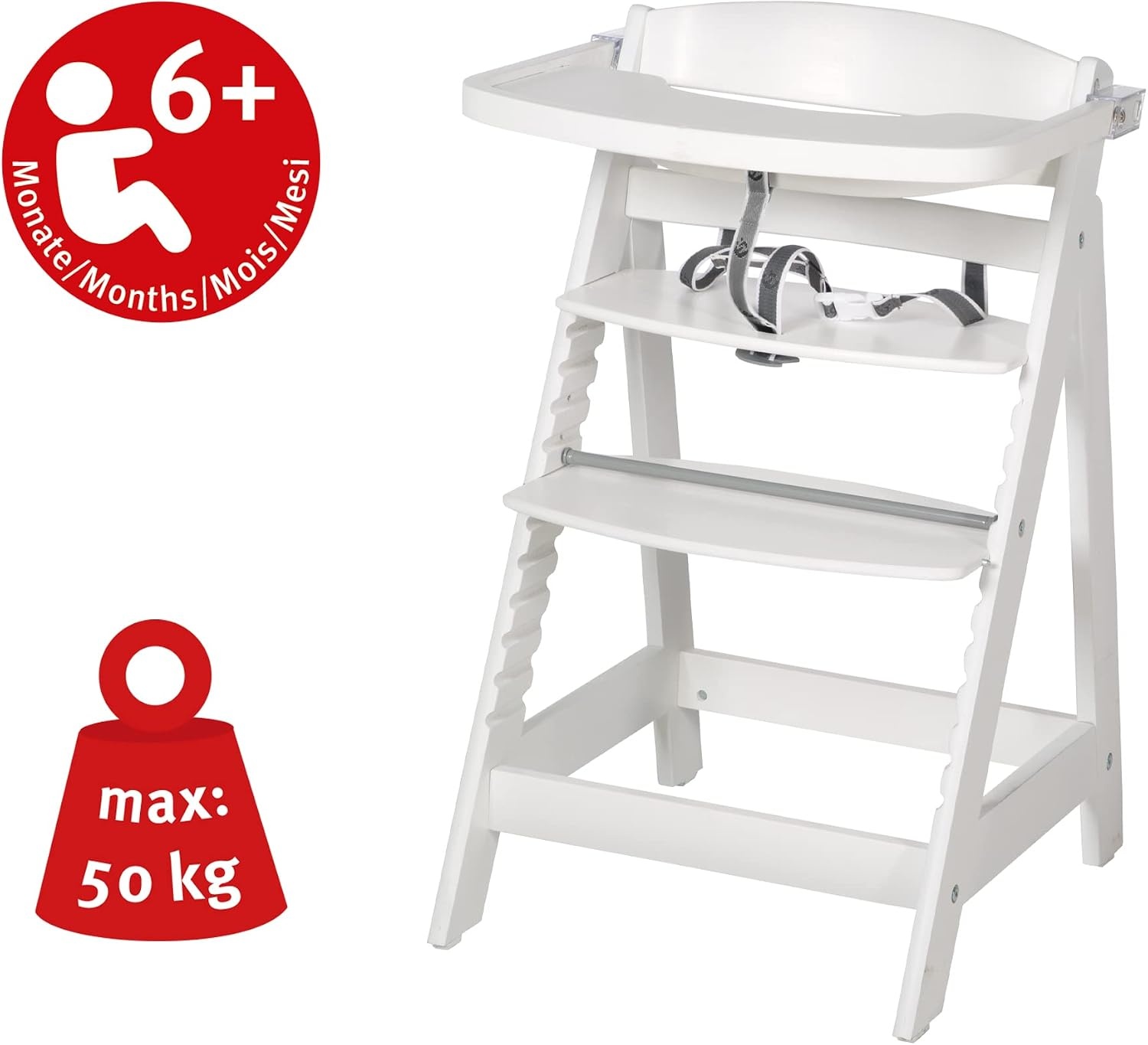 Roba Sit Fun Up hoge stoel incl. afneembare eetplank en beugel, meegroeiend van babystoel tot kinderstoel, houten hoge stoel