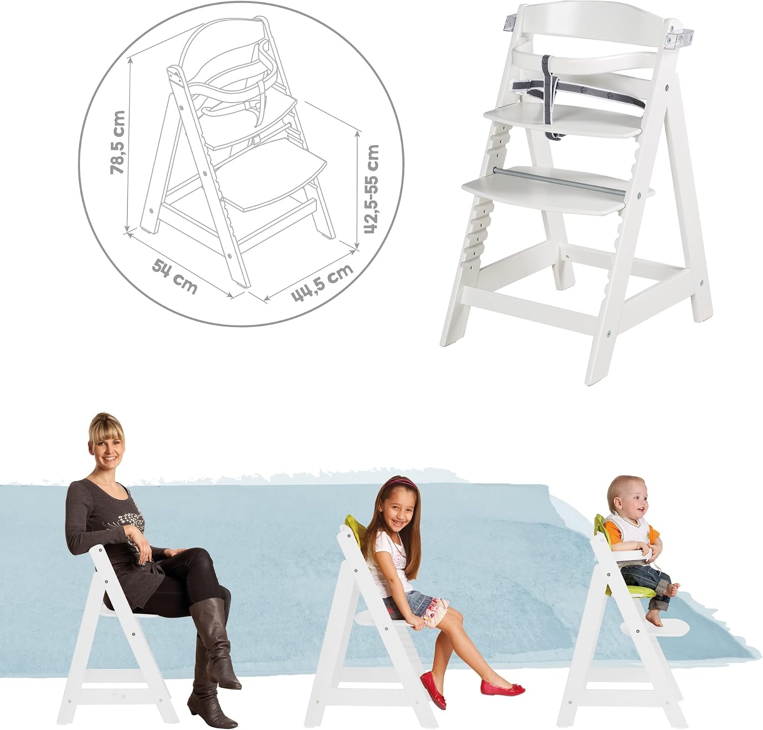 Roba Sit Fun Up hoge stoel incl. afneembare eetplank en beugel, meegroeiend van babystoel tot kinderstoel, houten hoge stoel