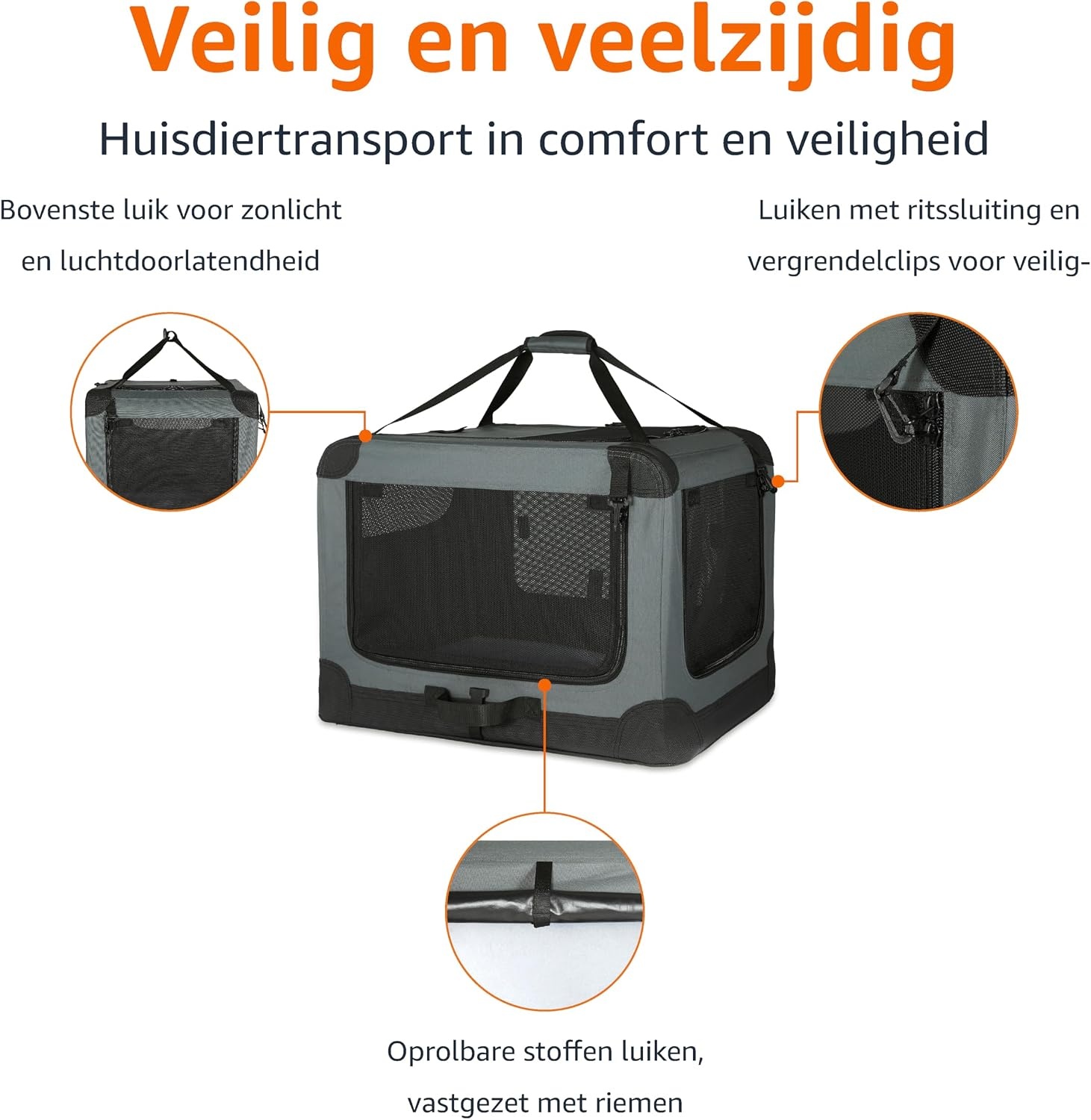 Amazon Basics Draagbare opvouwbare reiskennel met 4 deurtjes en zachte zijkanten, S 66 x 45 x 45cm - Maat S (66 x 46 x 46 cm)