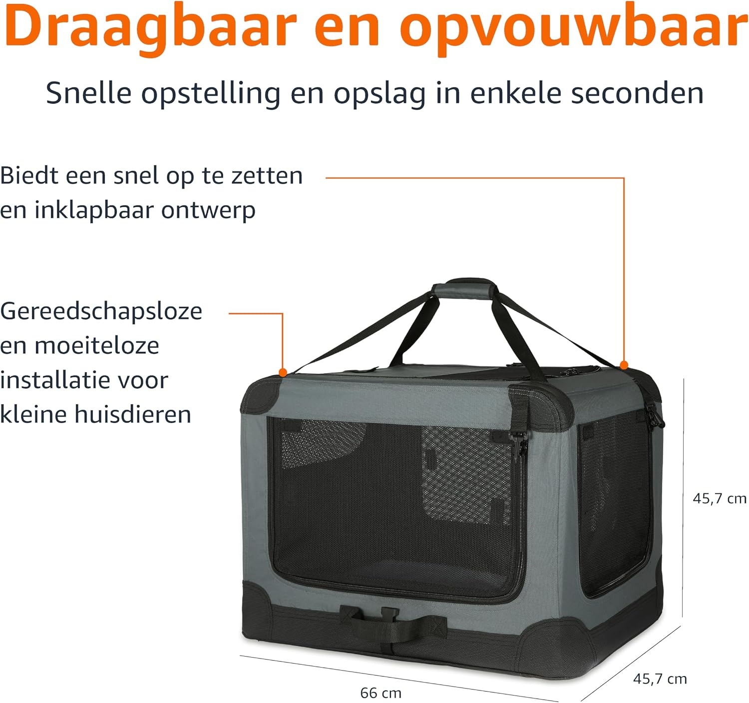 Amazon Basics Draagbare opvouwbare reiskennel met 4 deurtjes en zachte zijkanten, S 66 x 45 x 45cm - Maat S (66 x 46 x 46 cm)