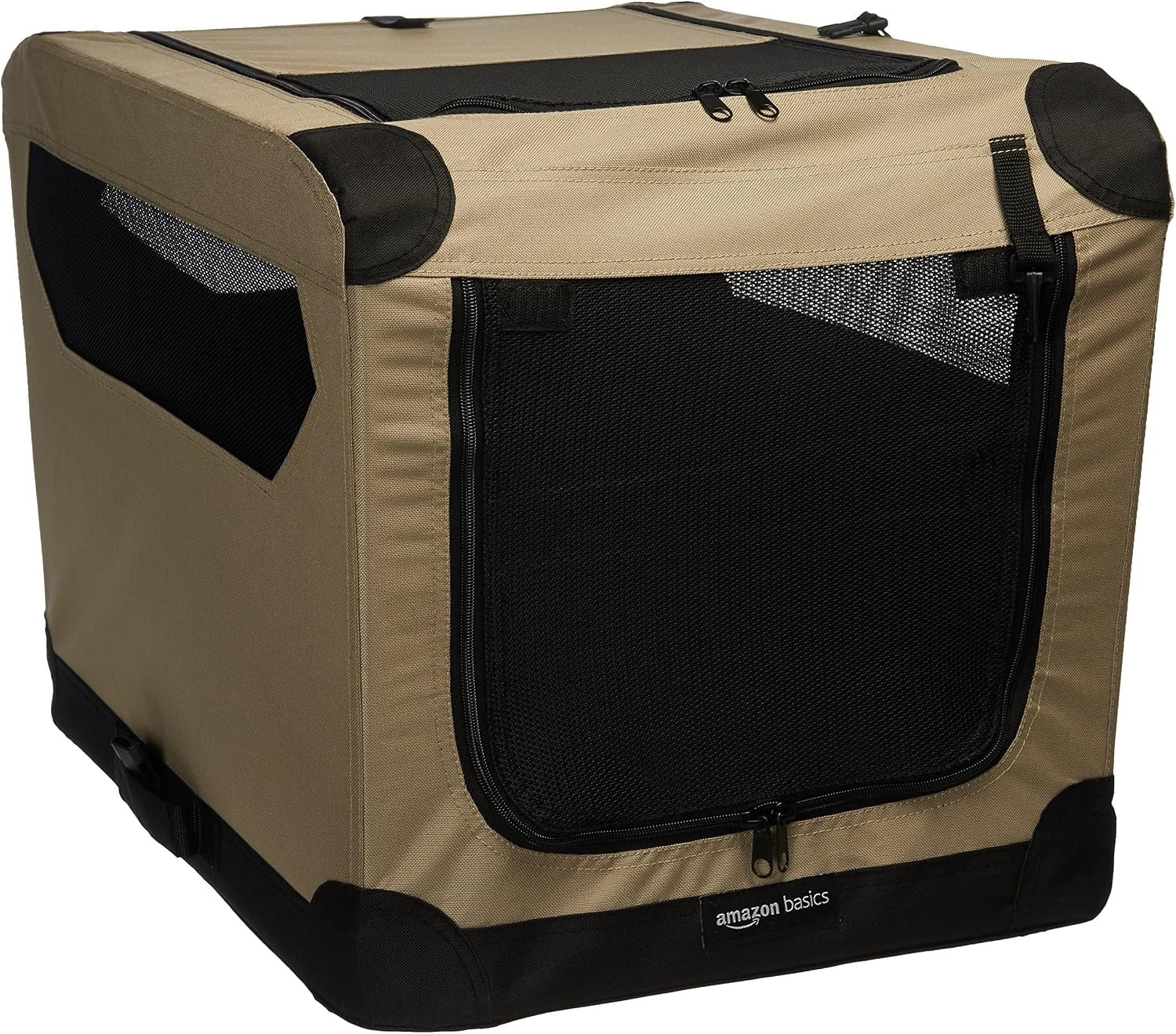 Amazon Basics Draagbare opvouwbare reiskennel met 4 deurtjes en zachte zijkanten, S 66 x 45 x 45cm - Maat S (66 x 46 x 46 cm)
