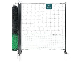 vounot Kippennetset, 30 m, van robuust PE, met toegangsdeur voor buitenverblijf hekken, gevogelte, bescherming voor kippen, eenden, palen, dubbele punten, accessoires inbegrepen - Maat 30M