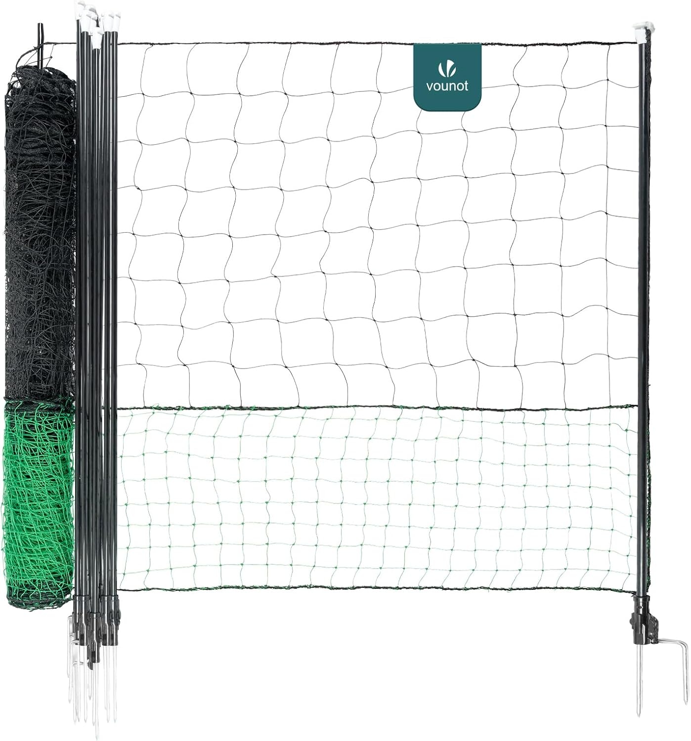 vounot Kippennetset, 30 m, van robuust PE, met toegangsdeur voor buitenverblijf hekken, gevogelte, bescherming voor kippen, eenden, palen, dubbele punten, accessoires inbegrepen - Maat 30M