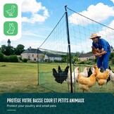 vounot Kippennetset, 30 m, van robuust PE, met toegangsdeur voor buitenverblijf hekken, gevogelte, bescherming voor kippen, eenden, palen, dubbele punten, accessoires inbegrepen - Maat 30M