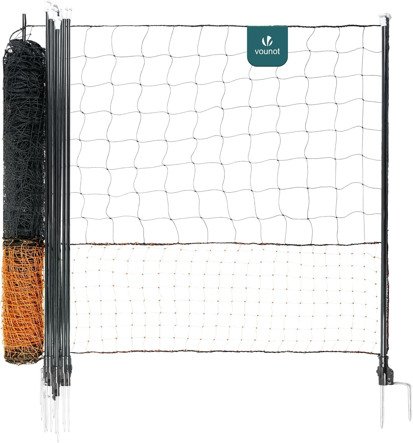 vounot Kippennetset, 30 m, van robuust PE, met toegangsdeur voor buitenverblijf hekken, gevogelte, bescherming voor kippen, eenden, palen, dubbele punten, accessoires inbegrepen - Maat 30M
