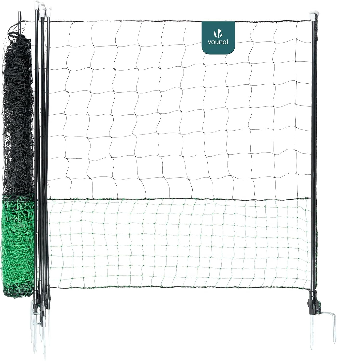 vounot Kippennetset, 30 m, van robuust PE, met toegangsdeur voor buitenverblijf hekken, gevogelte, bescherming voor kippen, eenden, palen, dubbele punten, accessoires inbegrepen - Maat 30M