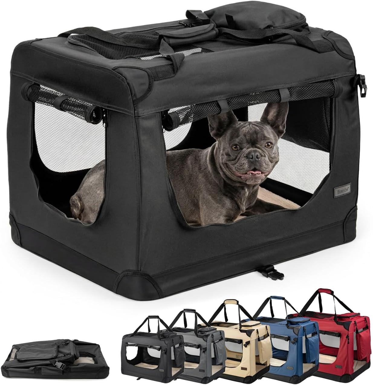 lionto Opvouwbare Hondenbench - Transporttas voor Huisdieren - 70 x 52 x 50 cm - Zwart