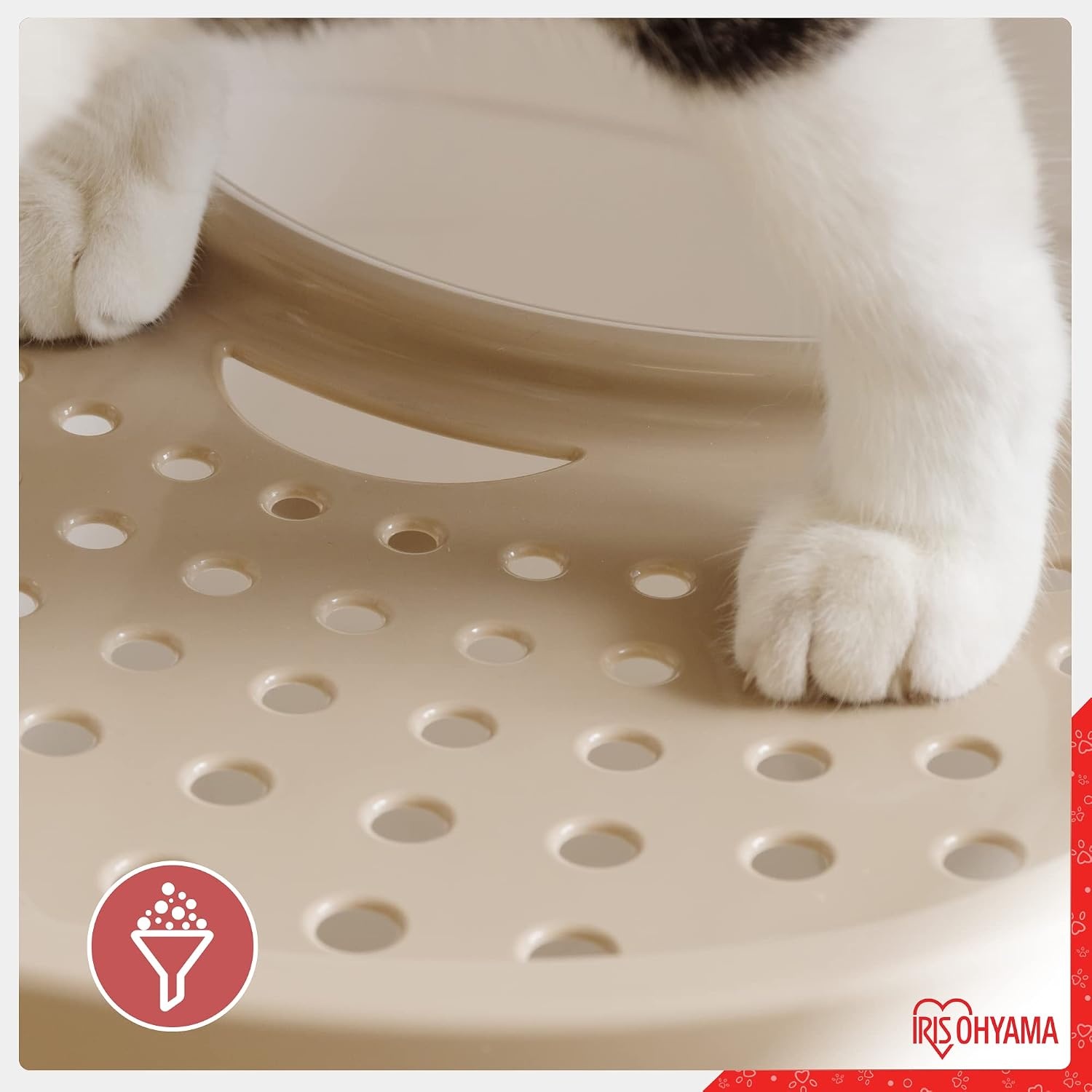 Iris Ohyama, Grote kunststof kattenbak met boveningang, inclusief schep en deksel met ventilatiegaten, L52 x D37,5 x H36,5 cm, BPA-vrij, schephouder, voor katten, TECL-20, wit/beige