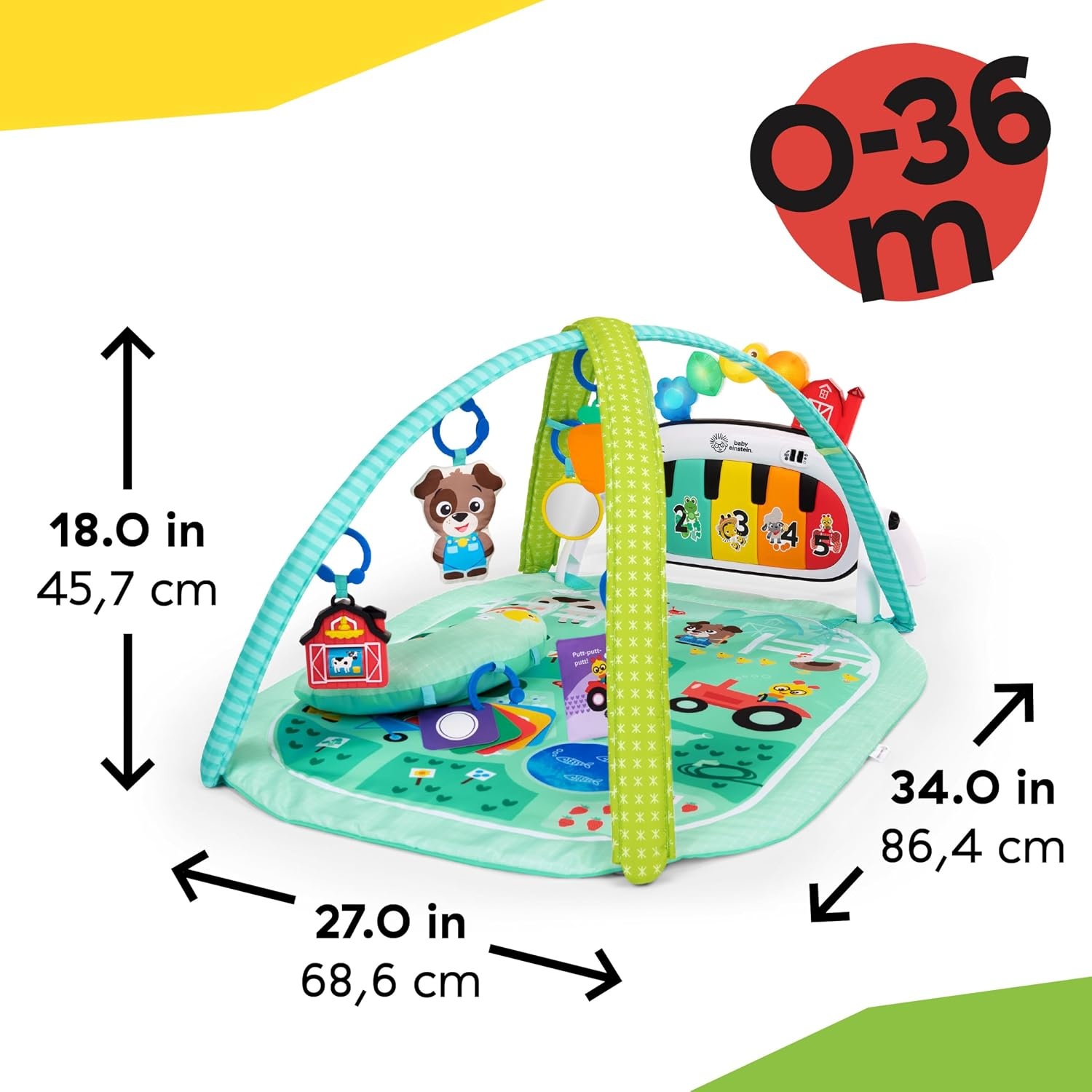 Baby Einstein Farm Explorers 4-in-1 Kickin' Tunes Muzikale Weide Muziek & Taalontdekking Gym, vanaf 0 maanden