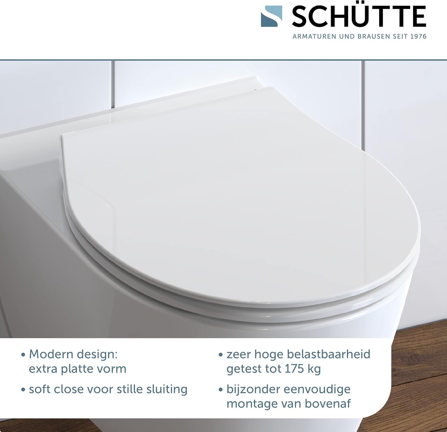 Schütte Slimline Toiletbril met Soft-close en Quick-release - Wit - 45 x 37 cm