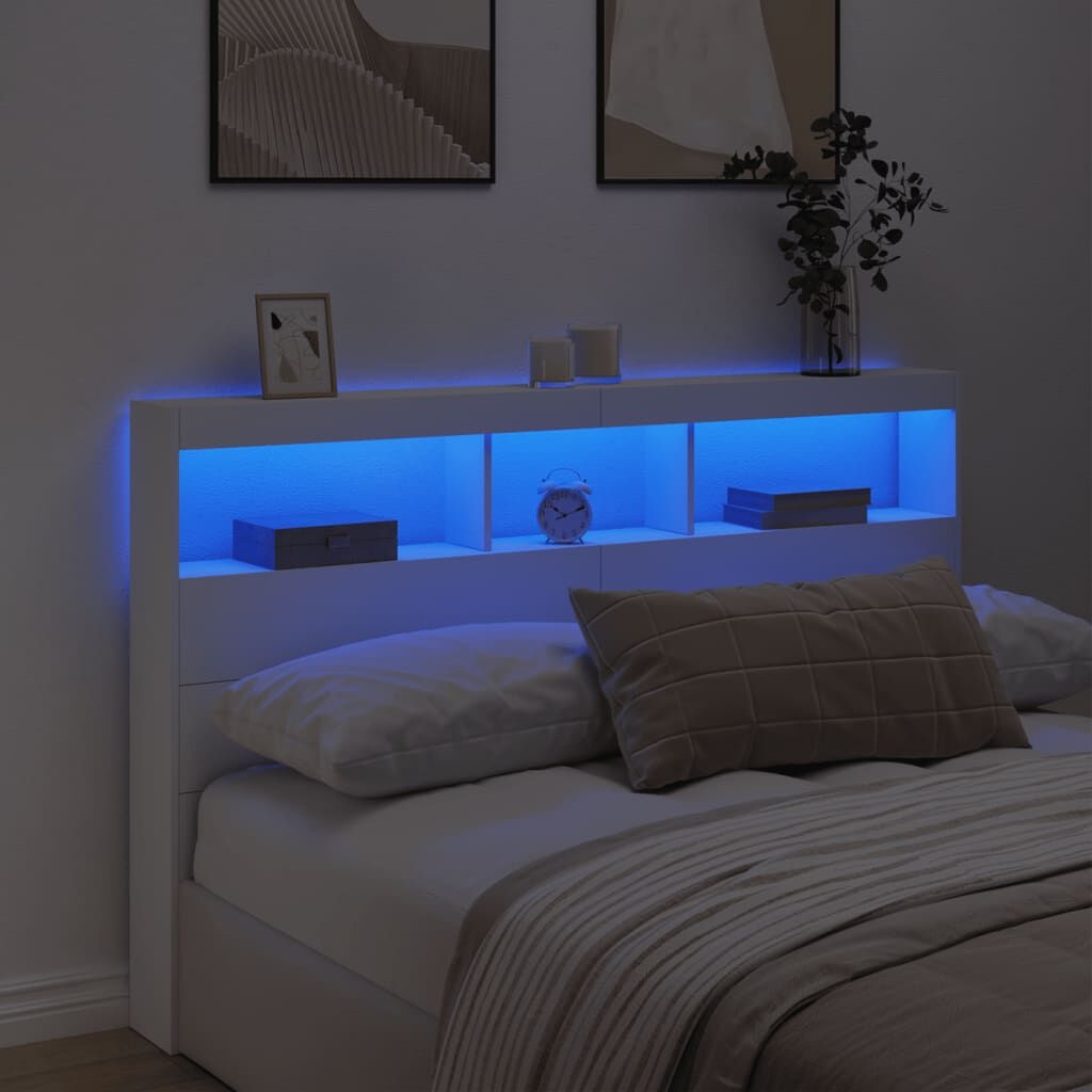 vidaXL Hoofdbordkast met LED-verlichting 160x17x102 cm wit