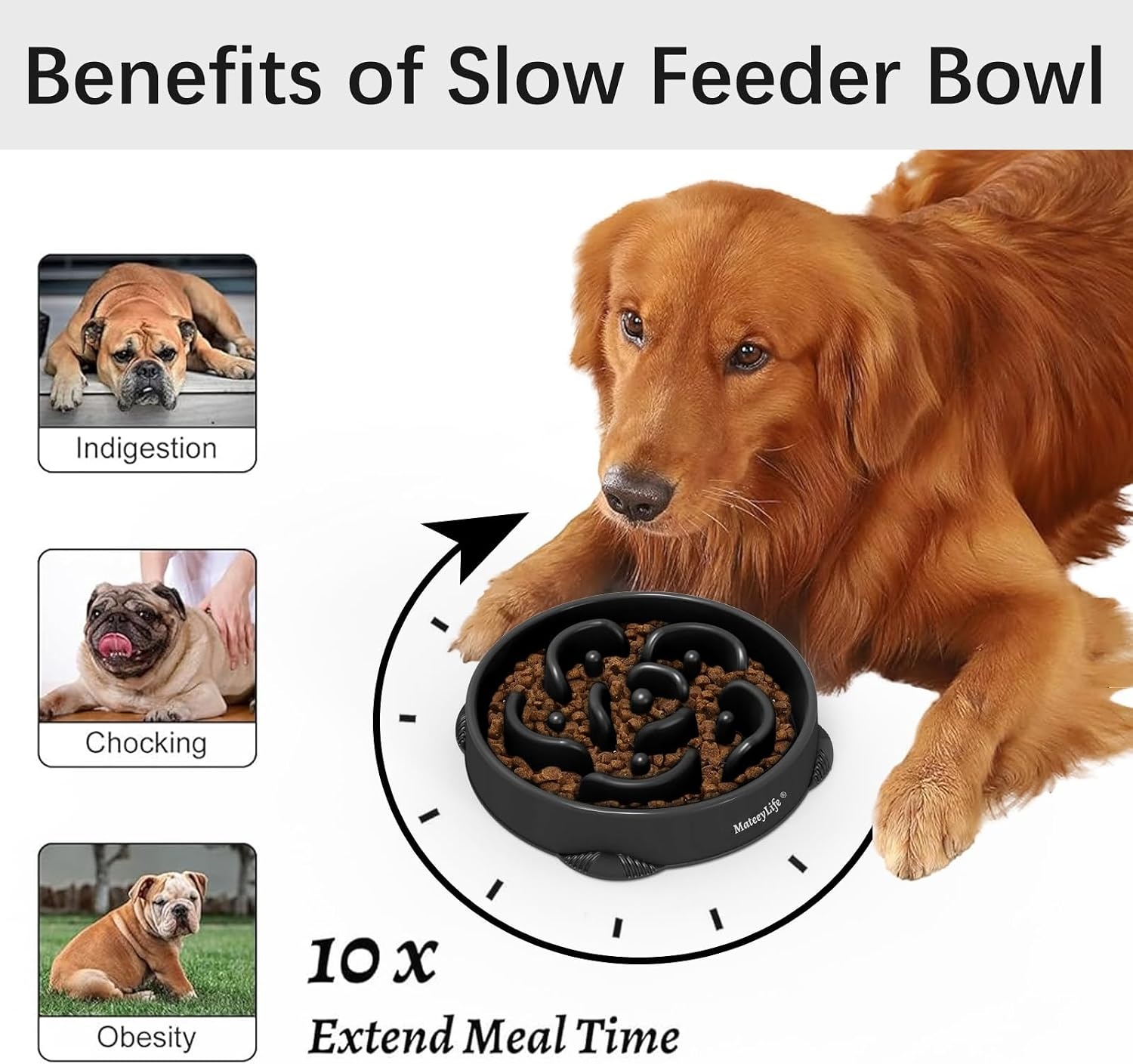 Mateeylife Anti-slok Hondenkom | Slow Feeder | Medium/Groot Hond | Groot | Zwart | 1st
