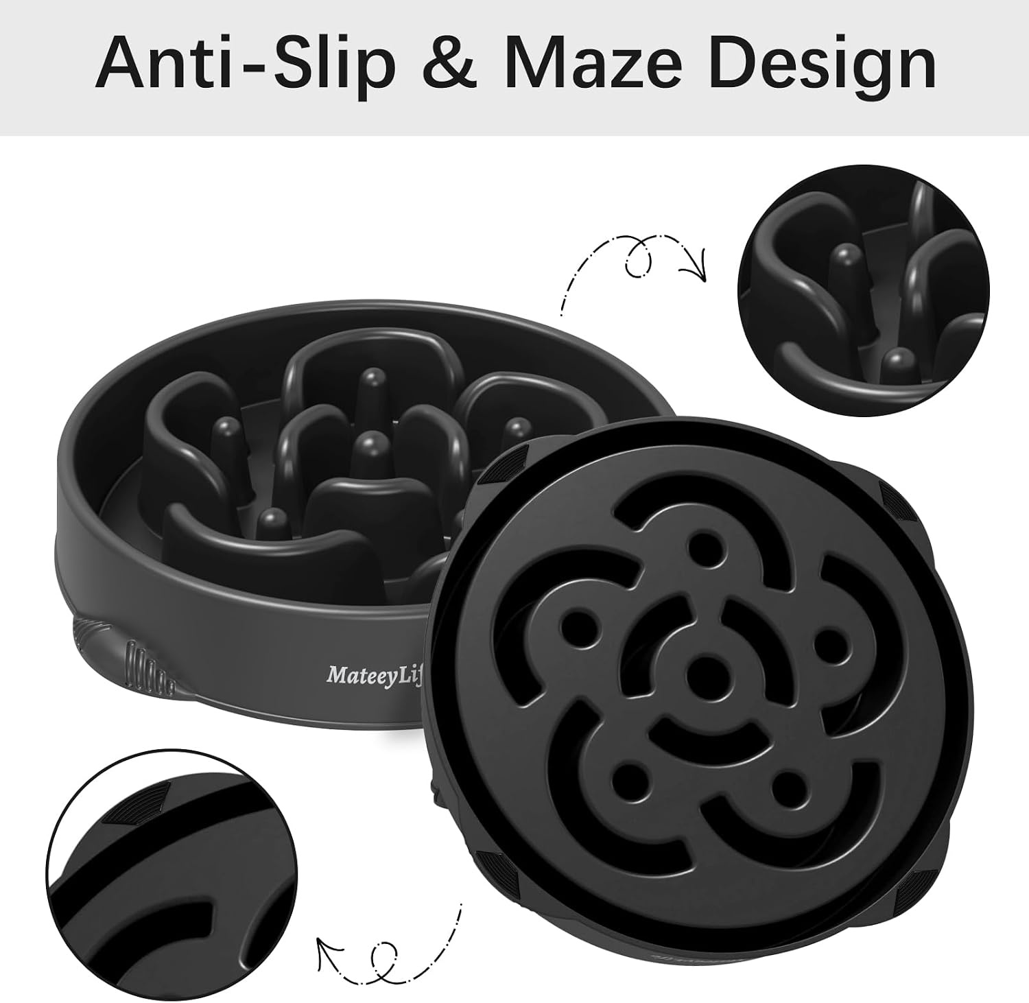 Mateeylife Anti-slok Hondenkom | Slow Feeder | Medium/Groot Hond | Groot | Zwart | 1st