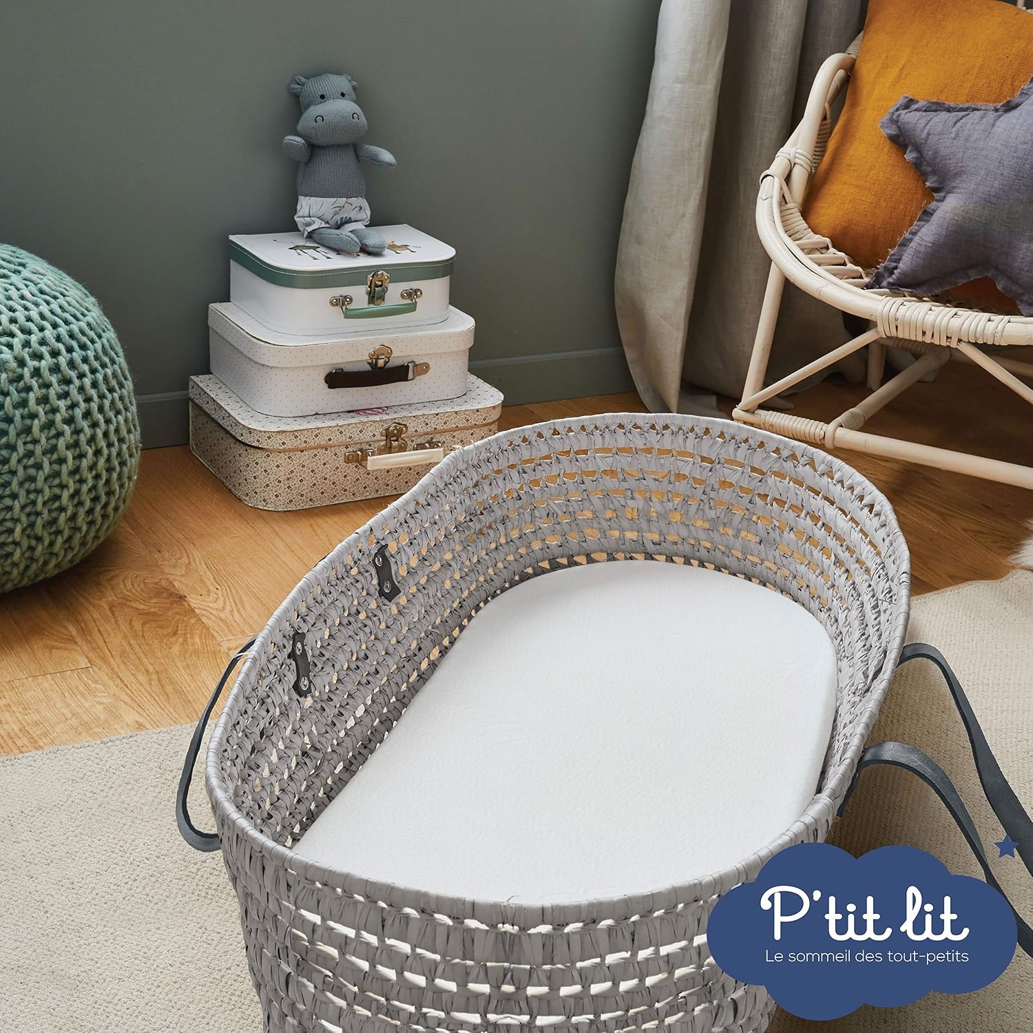 P'tit Lit Bamboe Wiegras - 72x32 cm - Ivoor - Omkeerbaar en Afneembare hoes