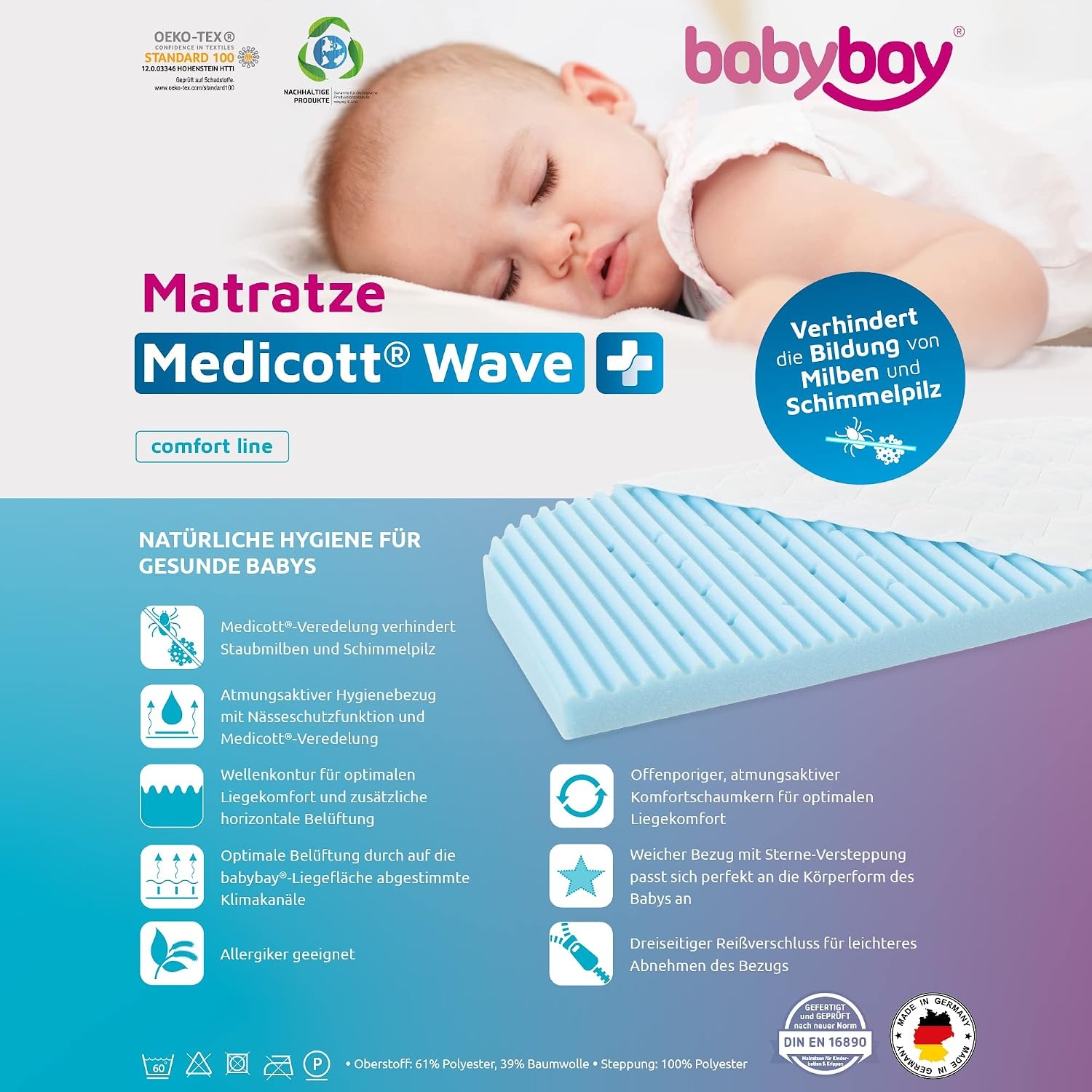 babybay mattress Medicott Wave suitable for model Boxspring XXL Medicott Wave suitable for original model white - Maat geschikt voor origineel model