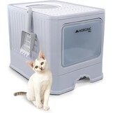 Mobiclinic® pets, Overdekte kattenbak, Uitschuifbare lade, Inclusief schepl, Catbox, Dubbele voor- boveningang met deksel, Bovenrooster, Elegant uiterlijk, Demonteerbare structuur