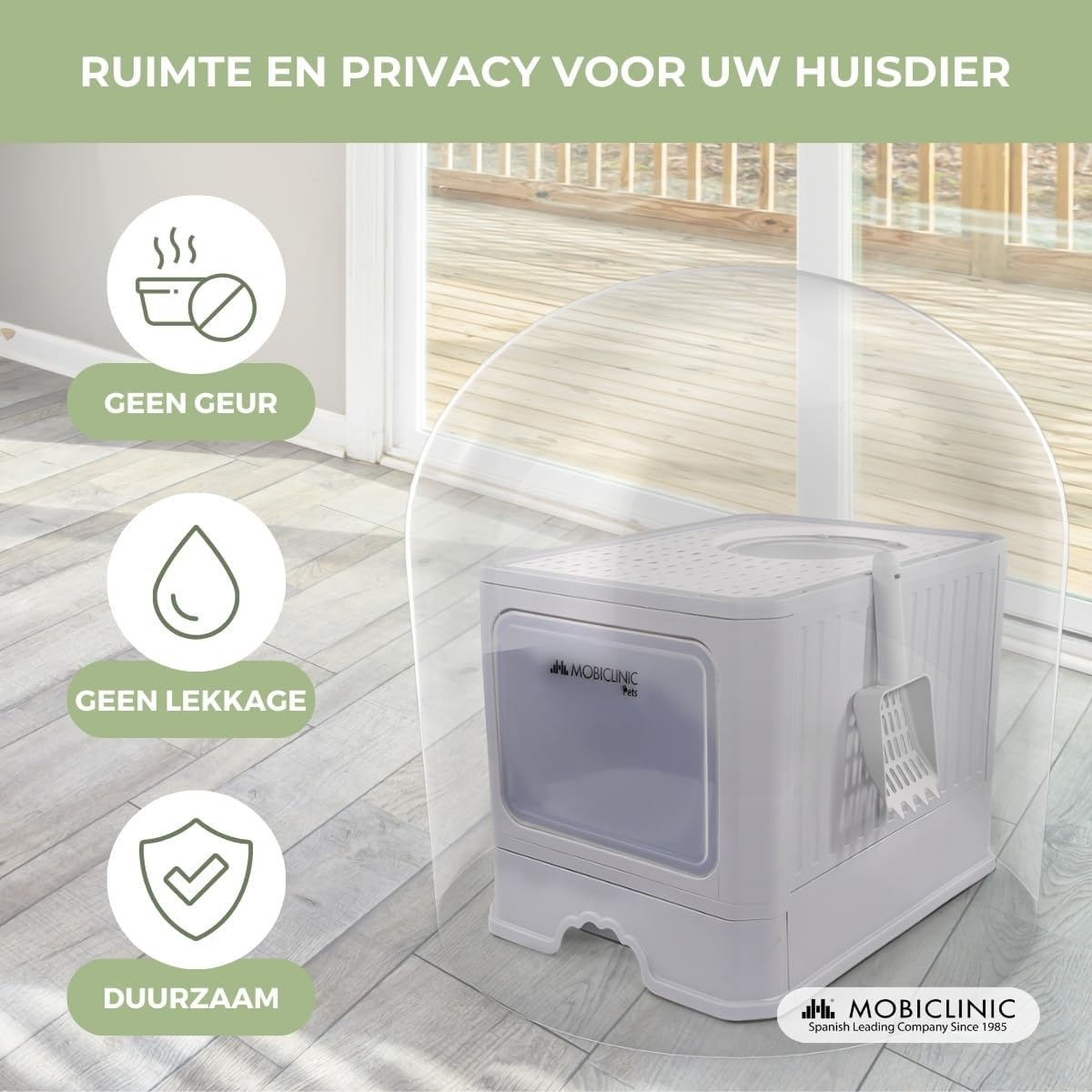 Mobiclinic® pets, Overdekte kattenbak, Uitschuifbare lade, Inclusief schepl, Catbox, Dubbele voor- boveningang met deksel, Bovenrooster, Elegant uiterlijk, Demonteerbare structuur