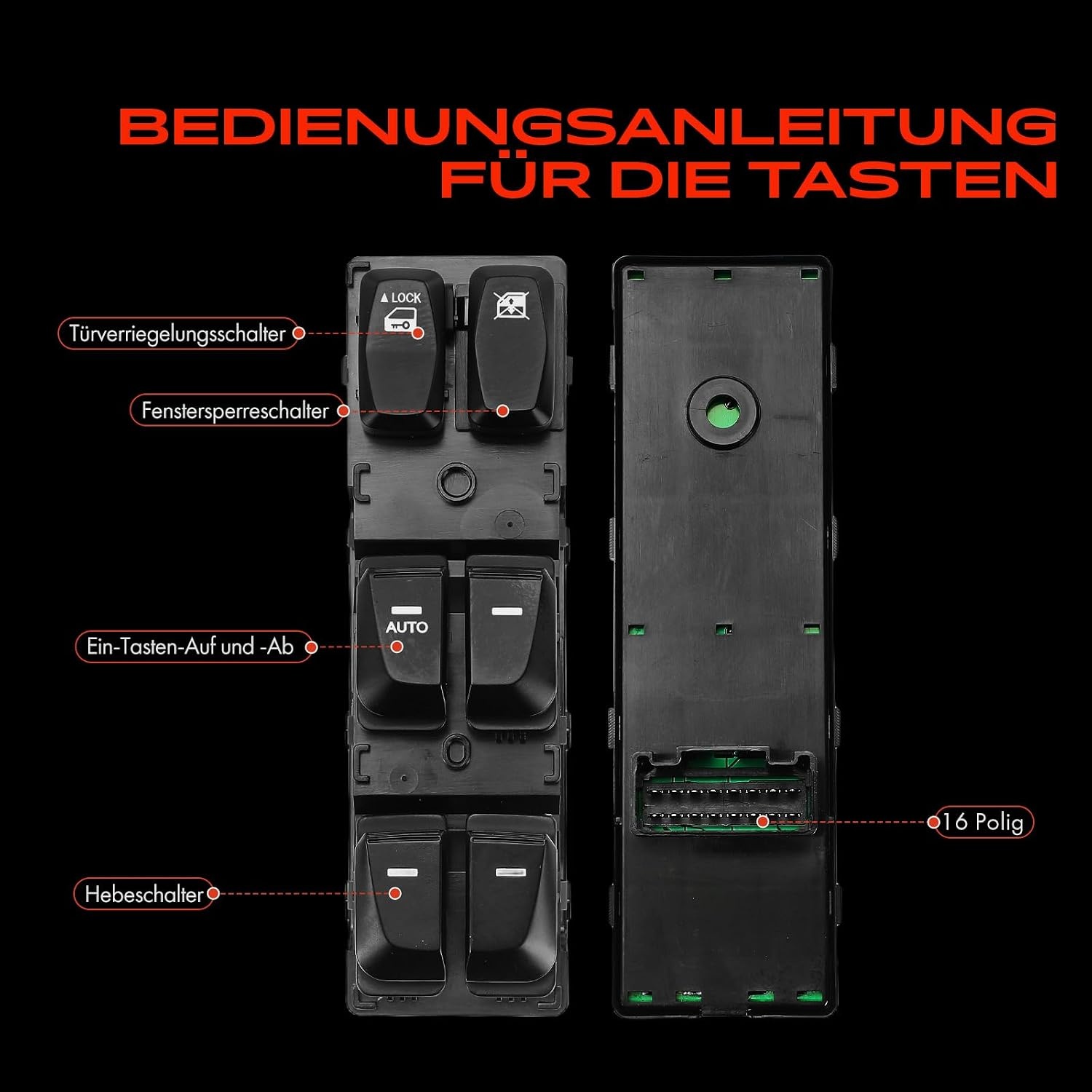 Frankberg Elektrische Raamschakelaar - Voorkant Links - Zwart - Compatibel met Hyundai iX35 2009-2015