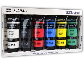 Criscolor 8435621413236 Acrylverfset, 6 kleuren, voor canvas en knutselwerk, gesorteerd, 75 ml (6 stuks)